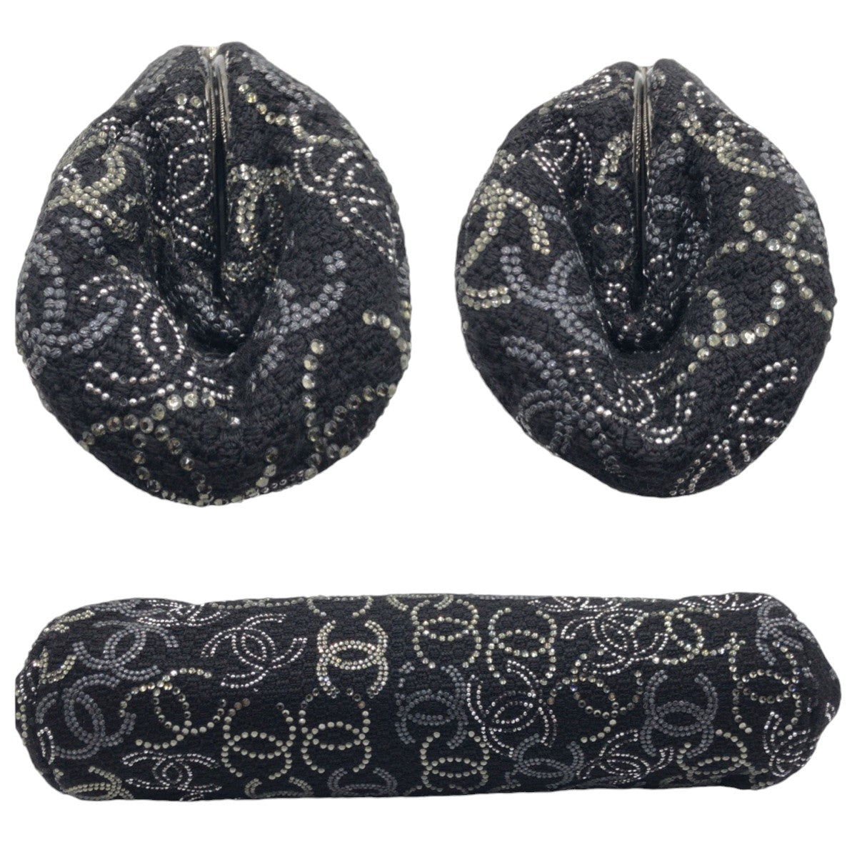 13067
CHANEL シャネル パリ上海モデル ココマーク ラインストーン ブラック 黒 コットン セカンドバッグ クラッチバッグ  レディース
