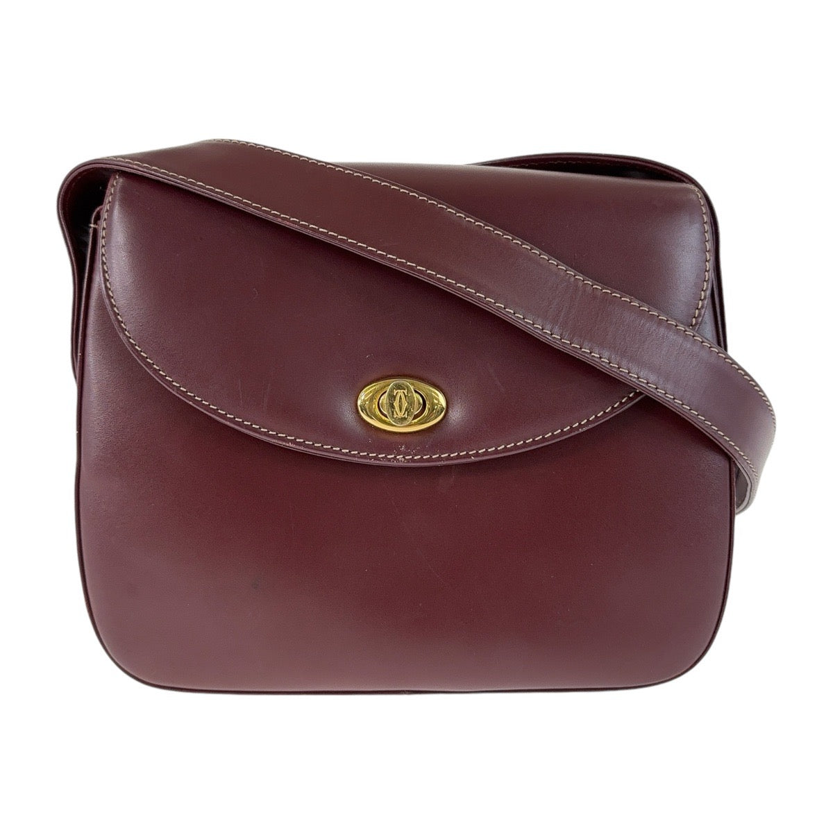 13068
CARTIER カルティエ マストライン ワインレッド ボルドー ゴールド金具 レザー 斜め掛け ショルダーバッグ ポシェット  レディース