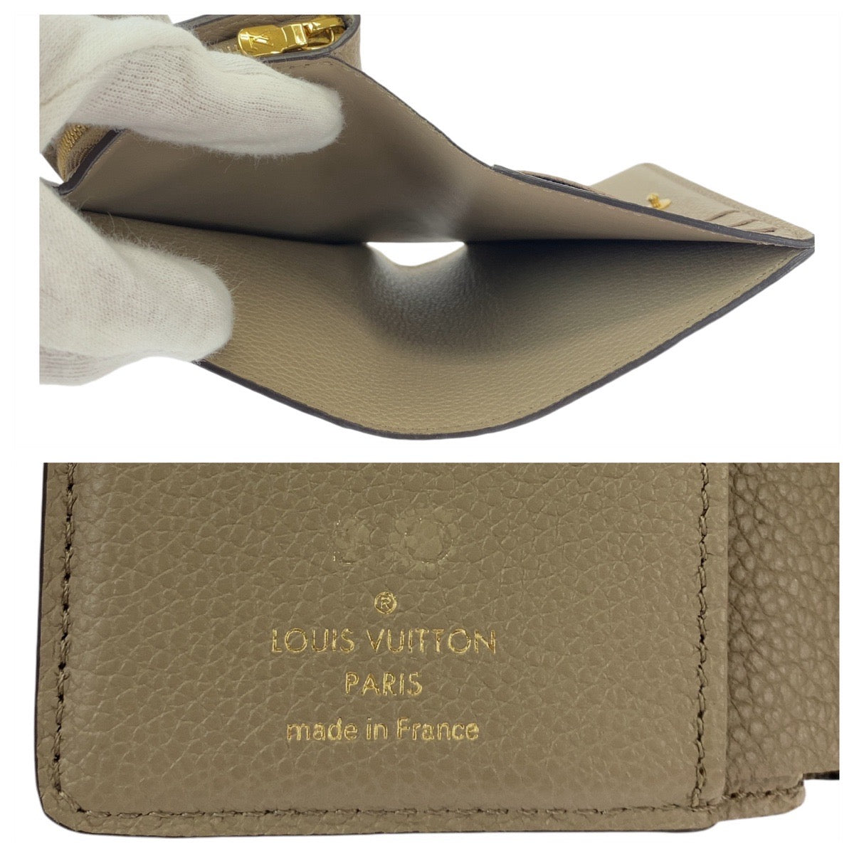 13069
LOUIS VUITTON ルイヴィトン モノグラム アンプラント ポルトフォイユ クレア ベージュ グレージュ ゴールド金具 レザー M80152 折財布 コンパクトウォレット  レディース