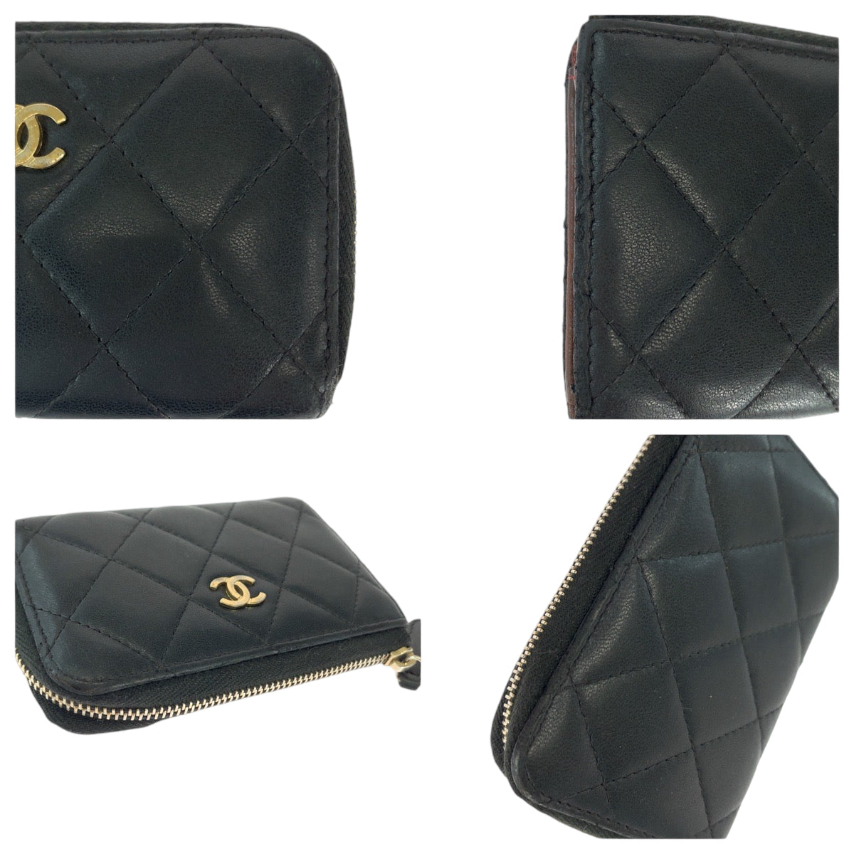 13072
CHANEL シャネル マトラッセ ココマーク ブラック 黒 ゴールド金具 ラムスキン キーリング付きコインケース 小銭入れ  レディース