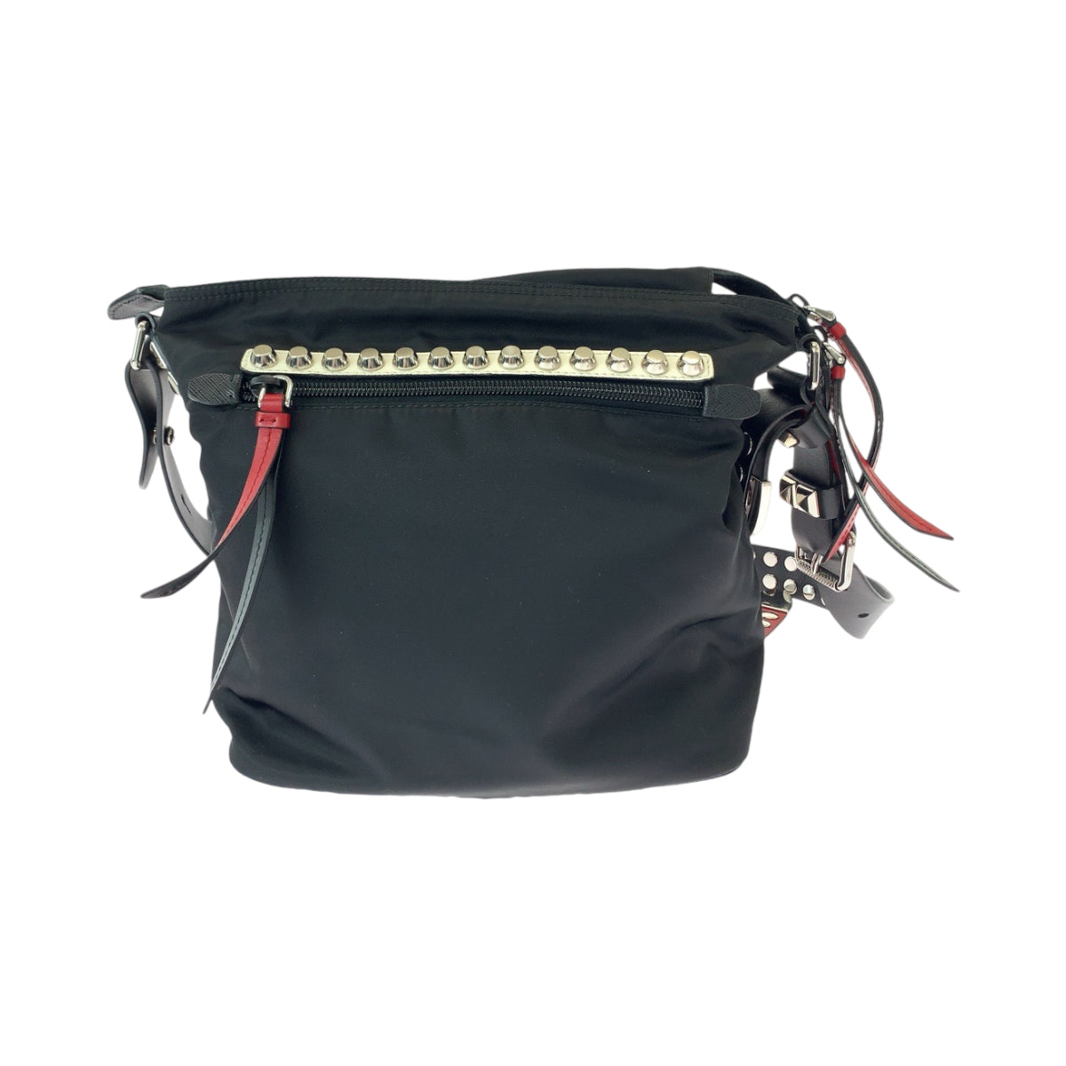PRADA Tessuto Triangle Logo Plate Studs Black Red Silver Hardware Nylon 1BE020 Shoulder Bag Messenger Bag Women's