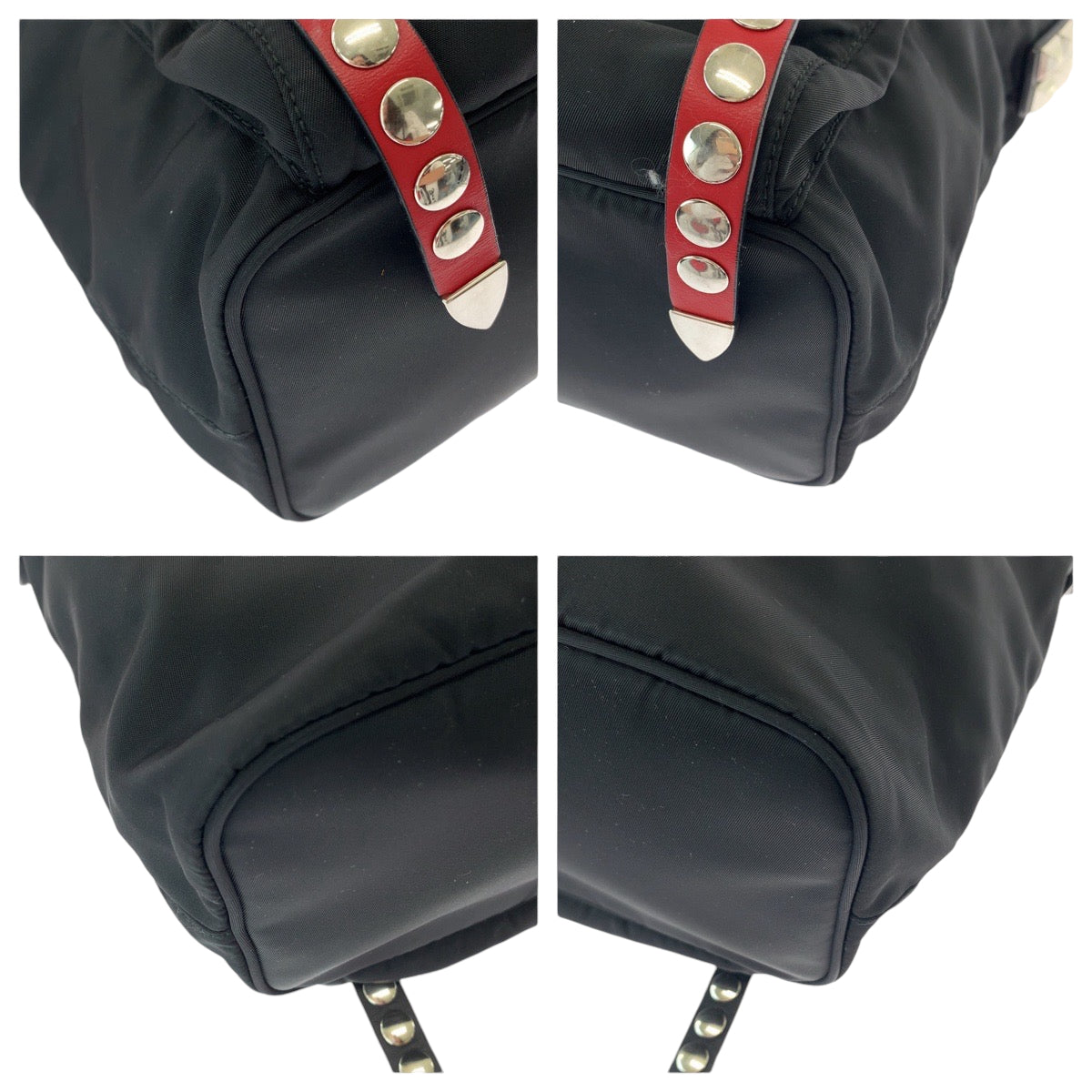 PRADA Tessuto Triangle Logo Plate Studs Black Red Silver Hardware Nylon 1BE020 Shoulder Bag Messenger Bag Women's