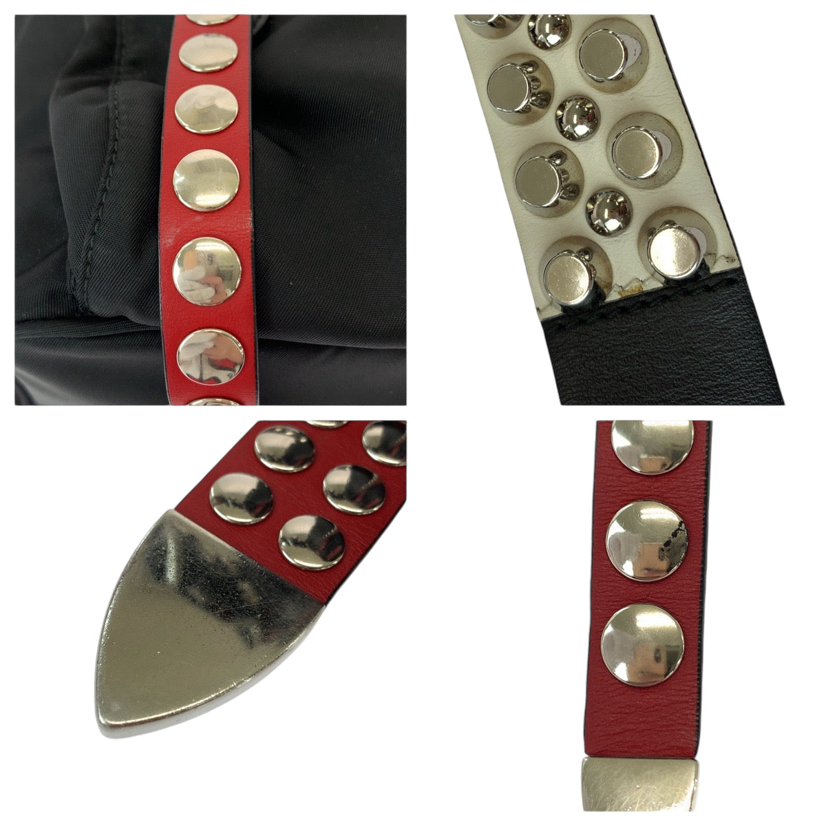 PRADA Tessuto Triangle Logo Plate Studs Black Red Silver Hardware Nylon 1BE020 Shoulder Bag Messenger Bag Women's