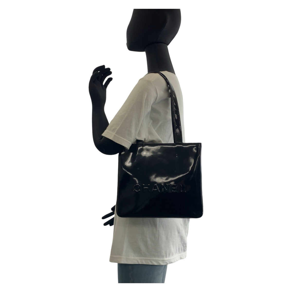 13078
CHANEL シャネル ヴィンテージ ブラック ゴールド金具 エナメル トートバッグ ショルダーバッグ レディース ABP50