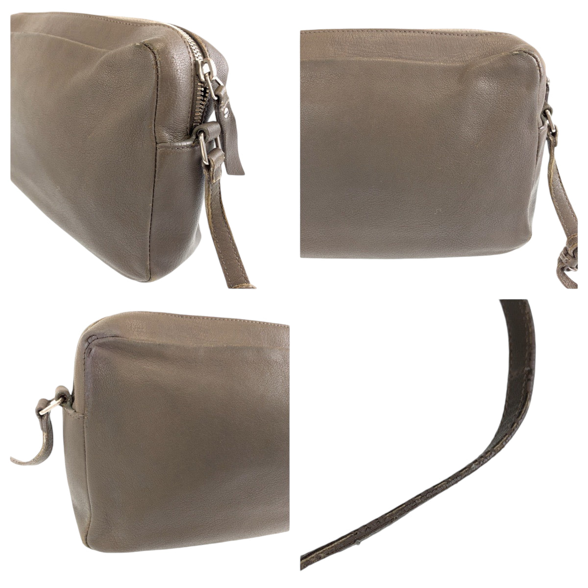 13080
9920 9920 YSL ロゴ フリンジ グレージュ シルバー金具 レザー ショルダーバッグ ポシェット  レディース
