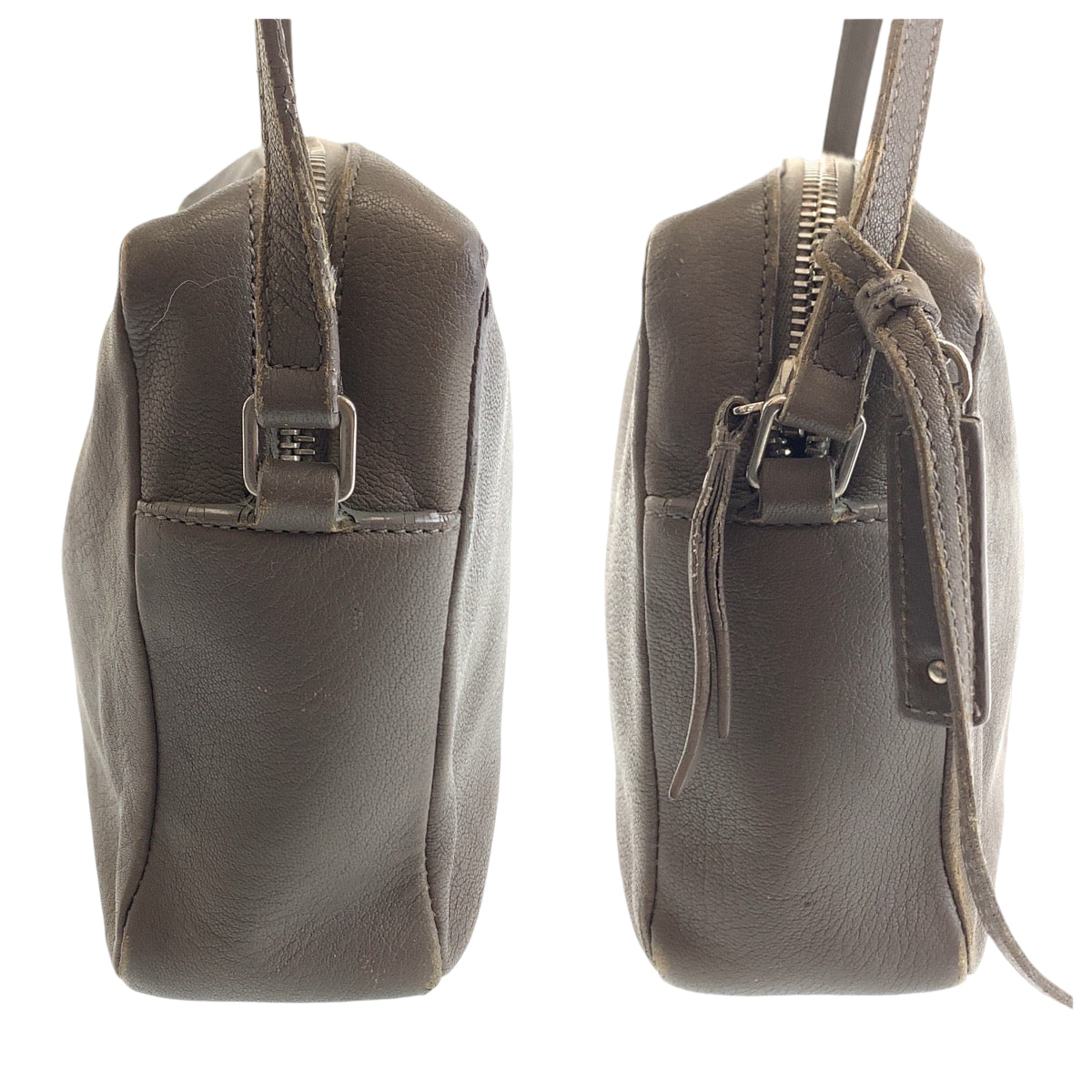 13080
9920 9920 YSL ロゴ フリンジ グレージュ シルバー金具 レザー ショルダーバッグ ポシェット  レディース