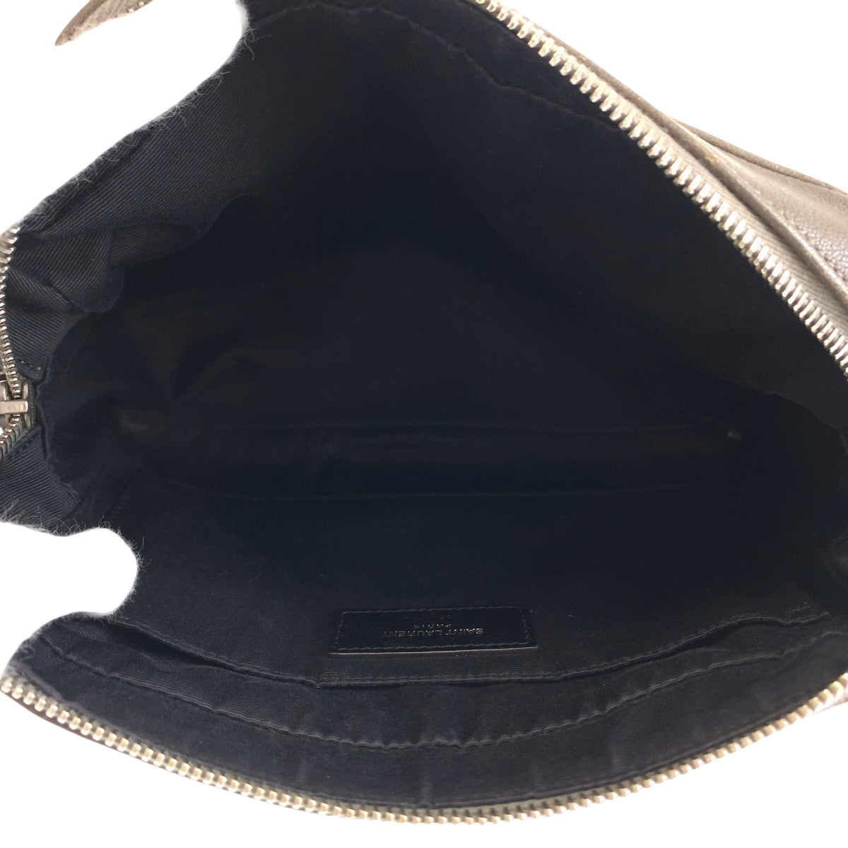 13080
9920 9920 YSL ロゴ フリンジ グレージュ シルバー金具 レザー ショルダーバッグ ポシェット  レディース