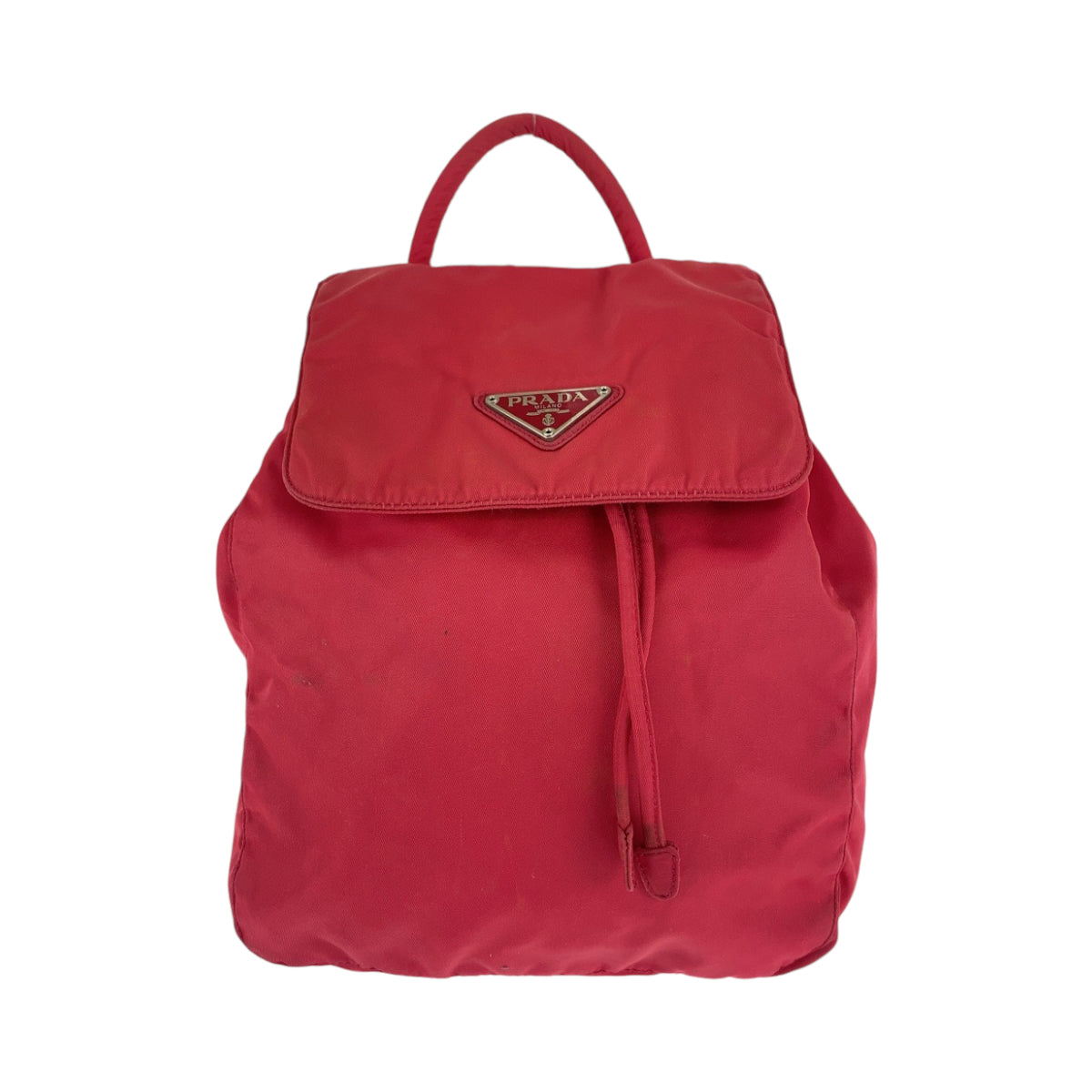 13090
PRADA プラダ テスート 三角ロゴプレート レッド シルバー金具 ナイロン バックパック リュックサック  レディース