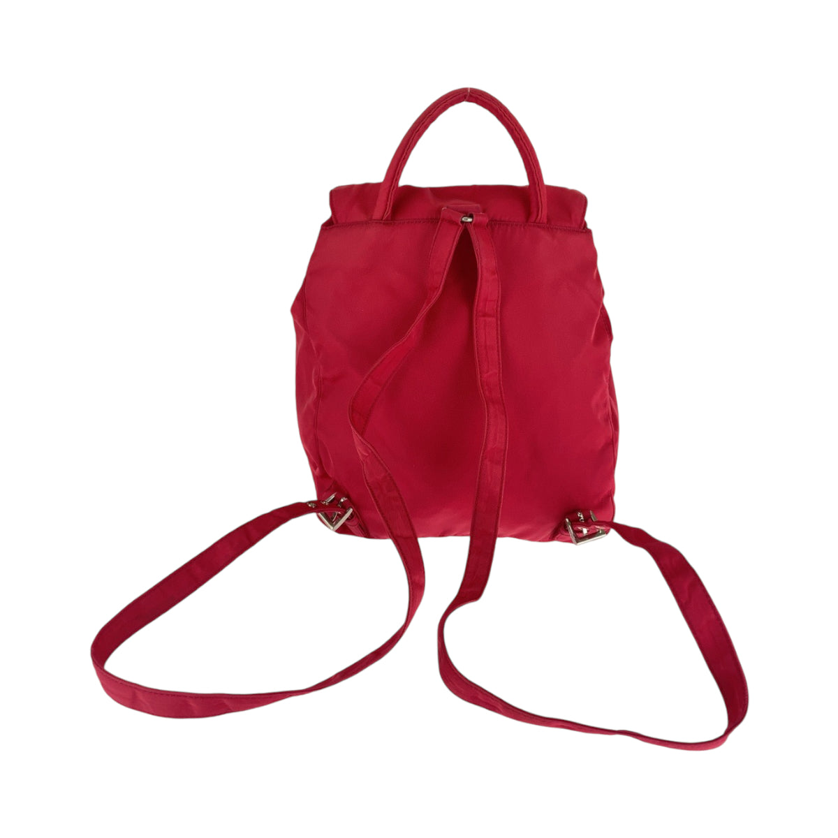 13090
PRADA プラダ テスート 三角ロゴプレート レッド シルバー金具 ナイロン バックパック リュックサック  レディース