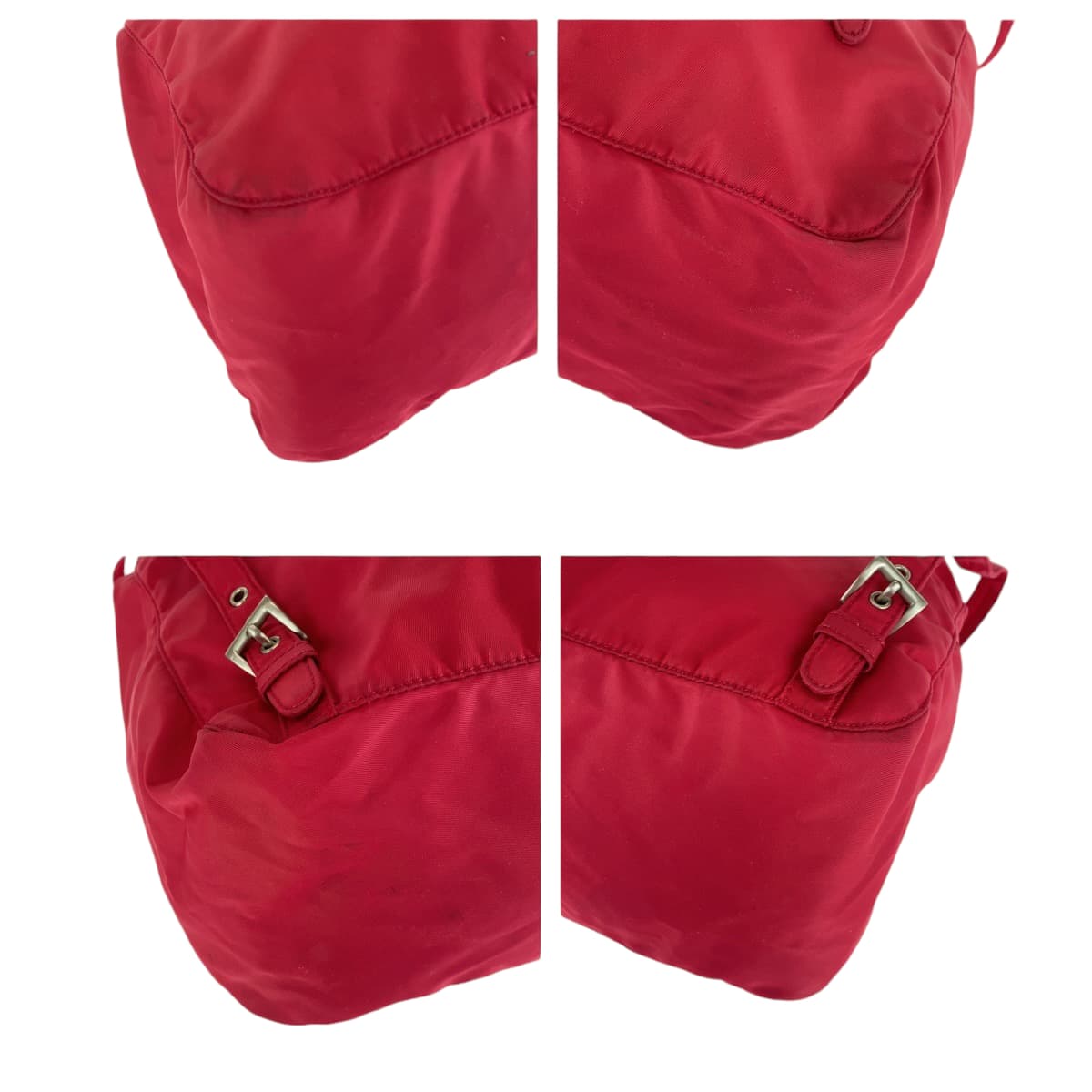 13090
PRADA プラダ テスート 三角ロゴプレート レッド シルバー金具 ナイロン バックパック リュックサック  レディース
