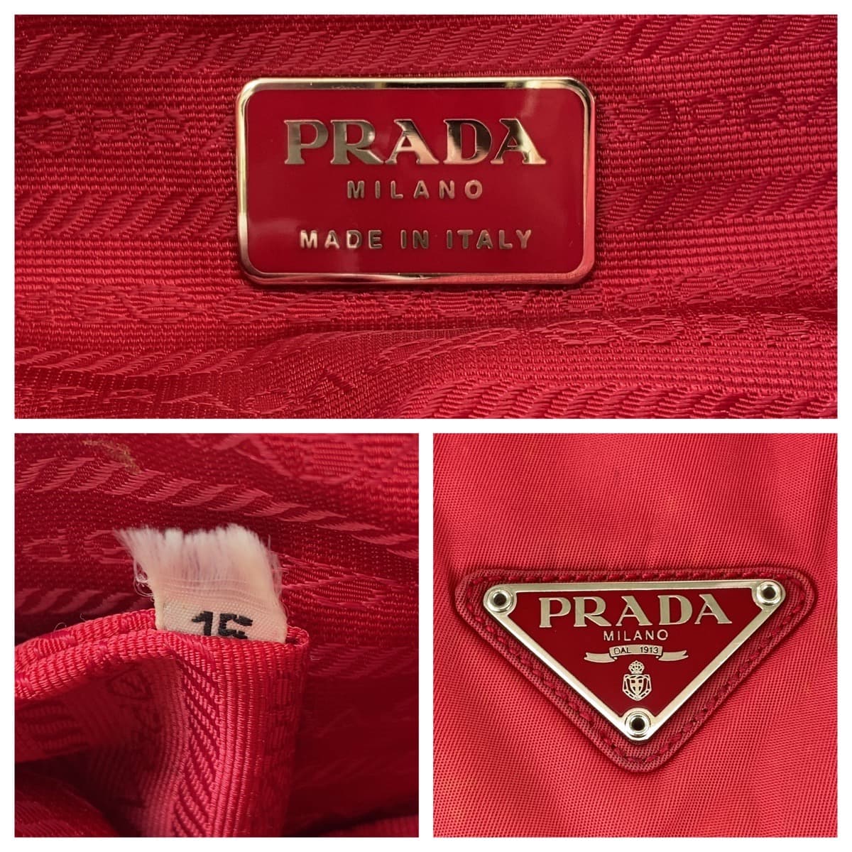 13090
PRADA プラダ テスート 三角ロゴプレート レッド シルバー金具 ナイロン バックパック リュックサック  レディース