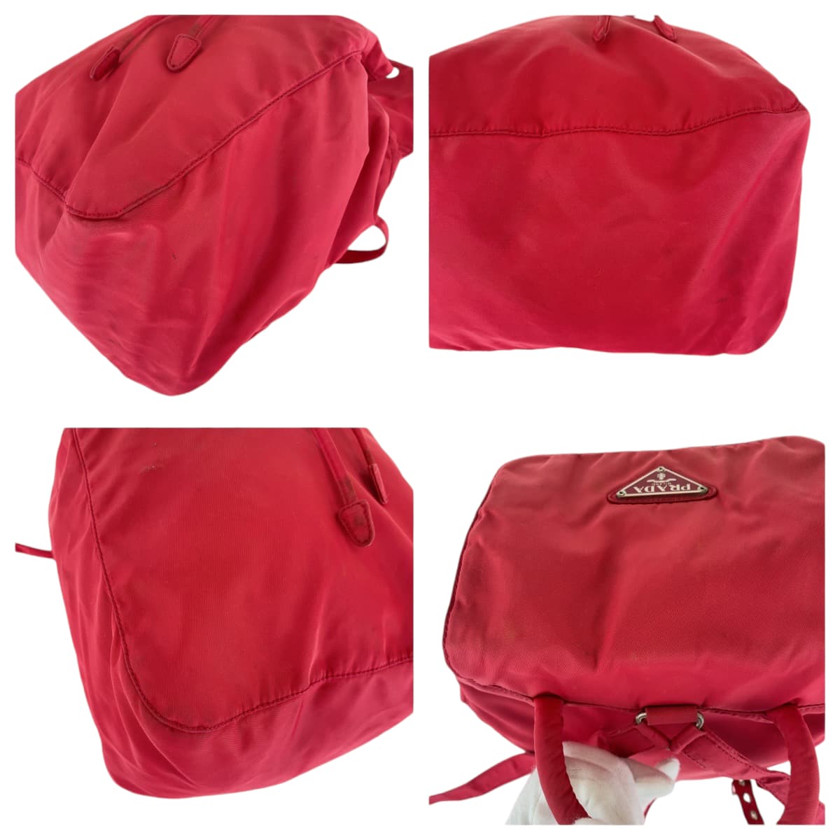 13090
PRADA プラダ テスート 三角ロゴプレート レッド シルバー金具 ナイロン バックパック リュックサック  レディース