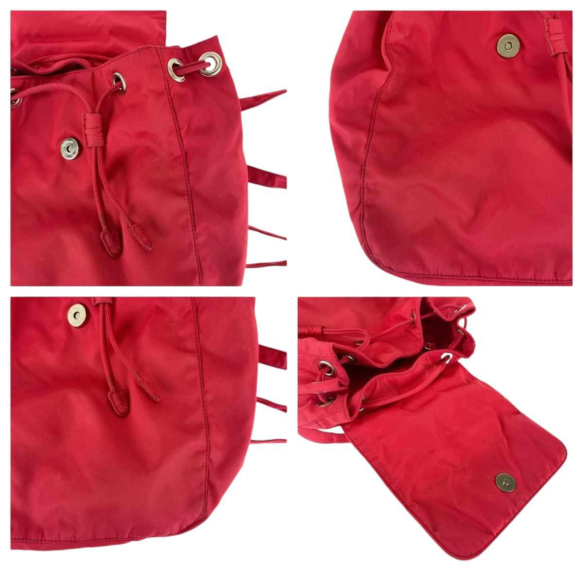 13090
PRADA プラダ テスート 三角ロゴプレート レッド シルバー金具 ナイロン バックパック リュックサック  レディース