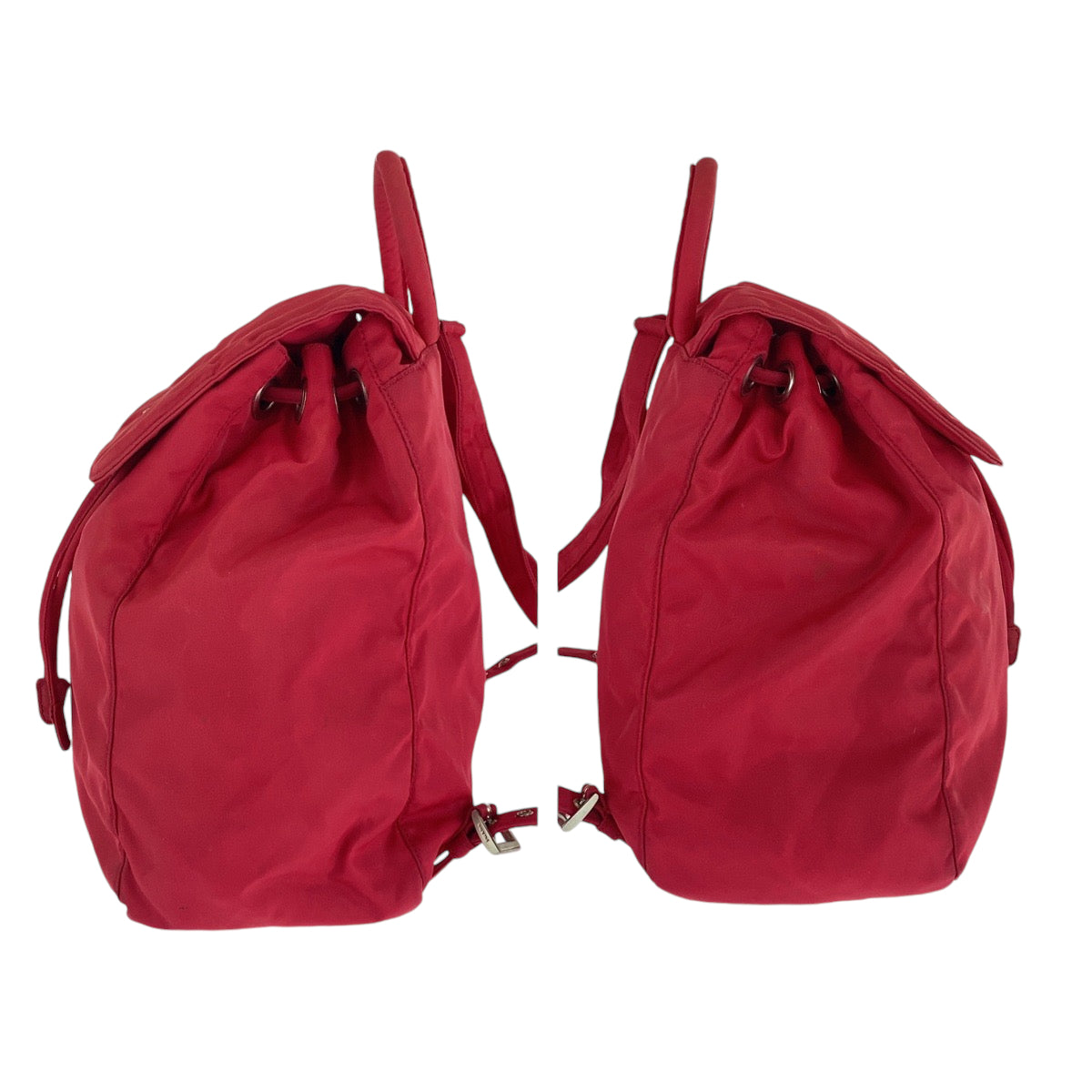 13090
PRADA プラダ テスート 三角ロゴプレート レッド シルバー金具 ナイロン バックパック リュックサック  レディース