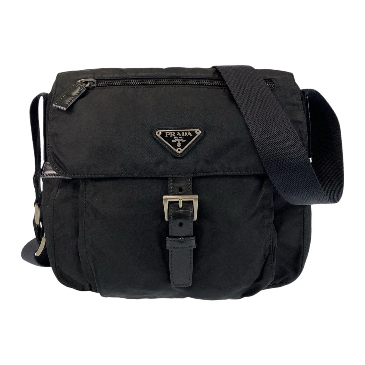 PRADA Tessuto Triangle Logo Plate Black Silver Hardware Nylon Crossbody Shoulder Bag Messenger Bag Men's