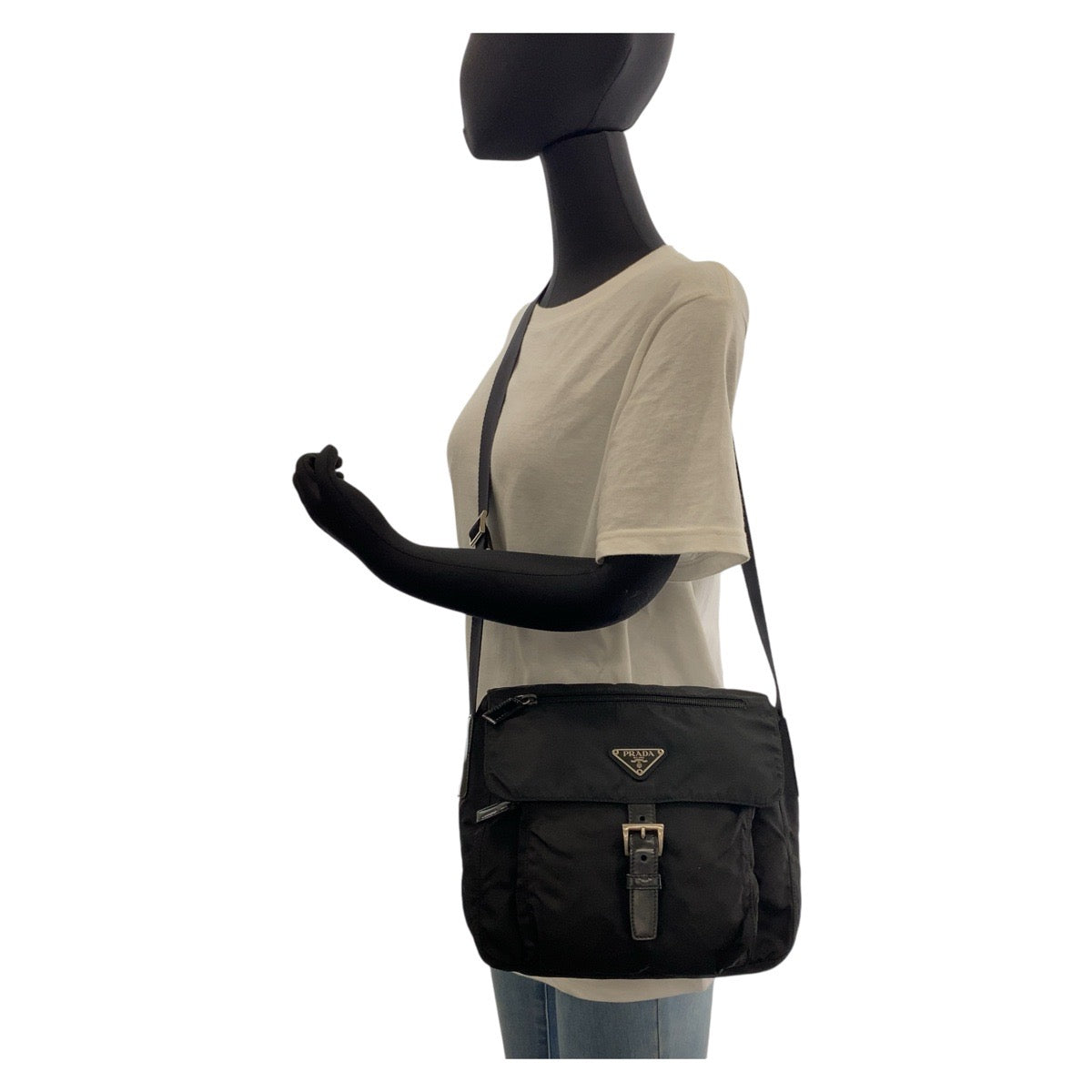 PRADA Tessuto Triangle Logo Plate Black Silver Hardware Nylon Crossbody Shoulder Bag Messenger Bag Men's