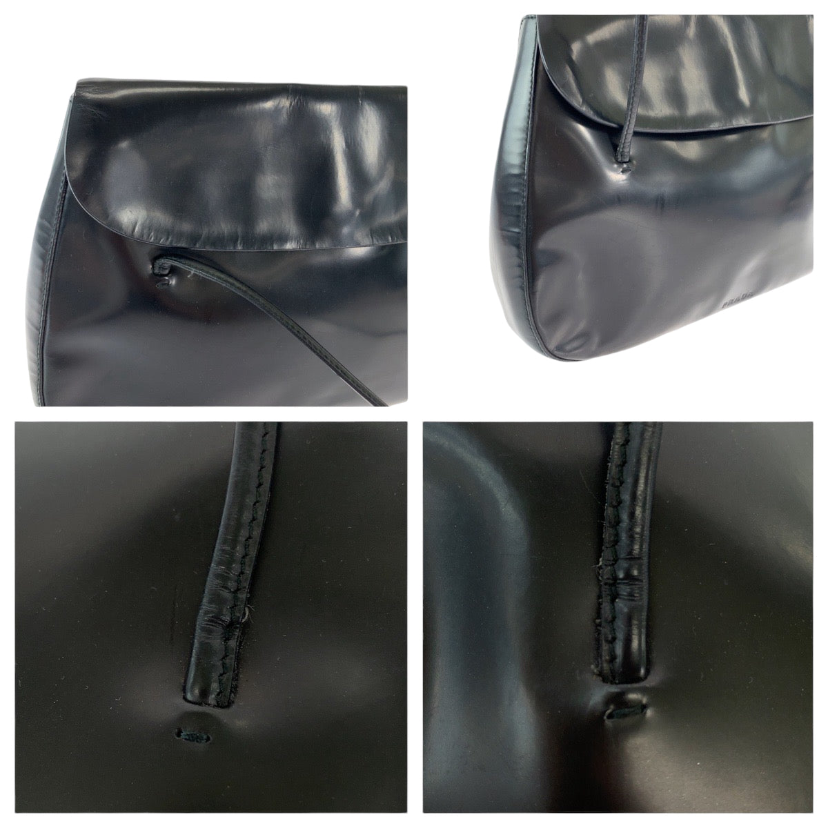12814
PRADA プラダ ロゴ型押し ブラック 黒 レザー トートバッグ ショルダーバッグ  レディース