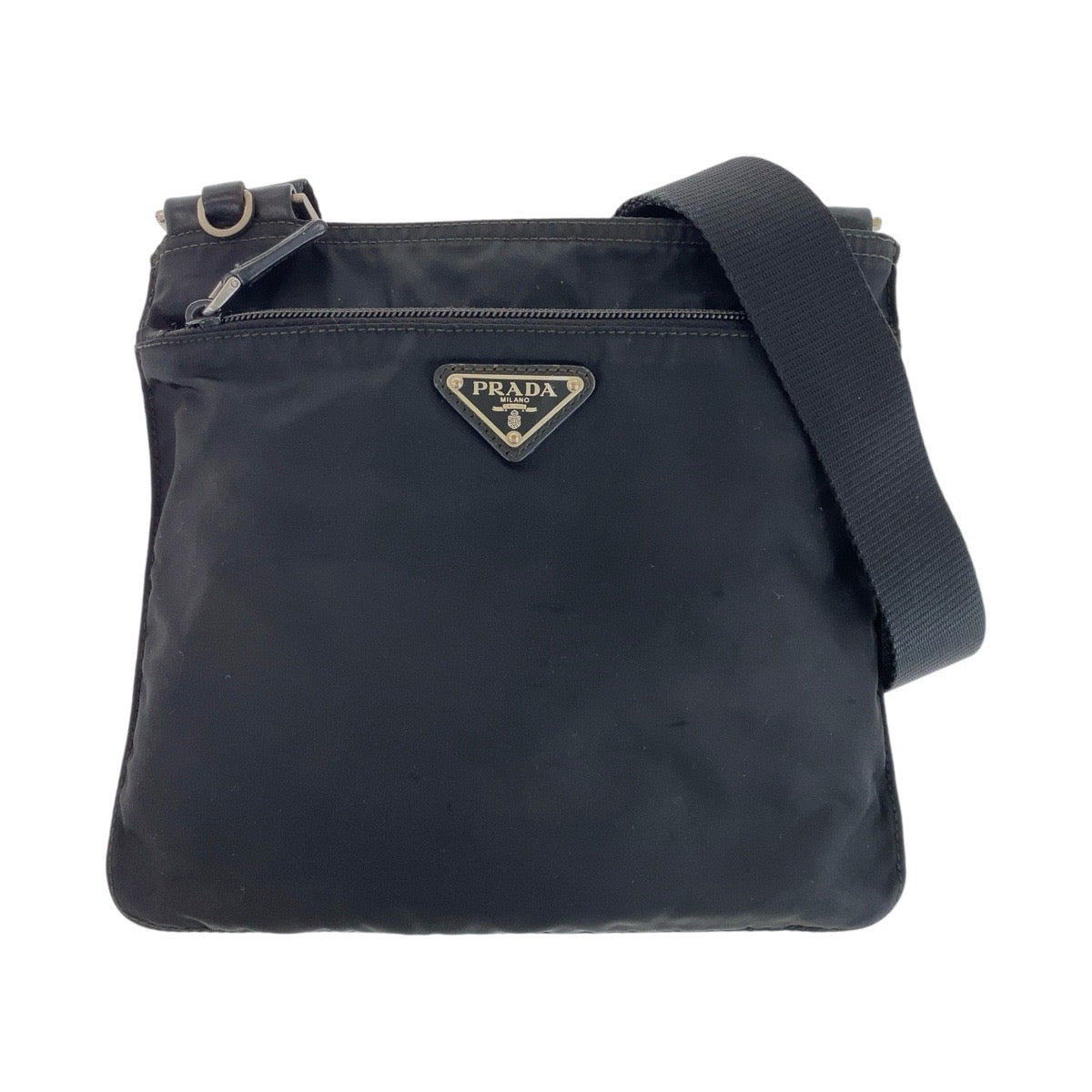 13091
PRADA プラダ テスート 三角ロゴプレート ブラック 黒 シルバー金具 ナイロン 斜め掛け ショルダーバッグ ポシェット  メンズ B19