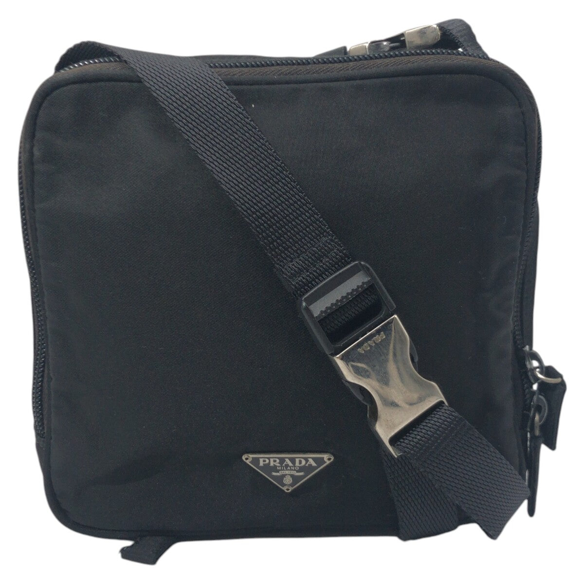 PRADA Tessuto Triangle Logo Black Nylon Shoulder Bag Unisex Men's