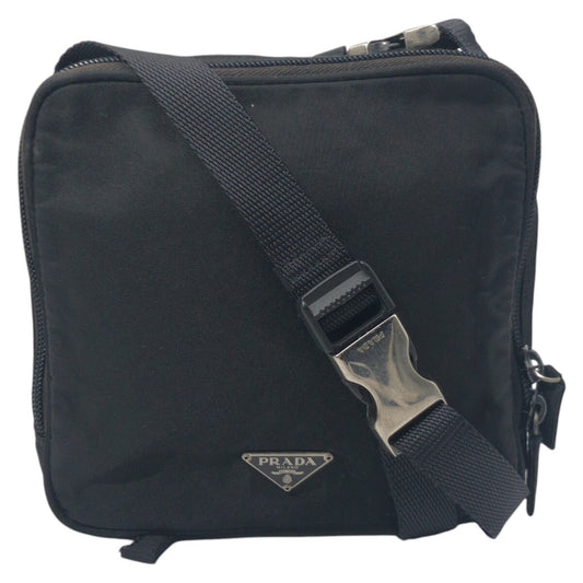 PRADA Tessuto Triangle Logo Black Nylon Shoulder Bag Unisex Men's