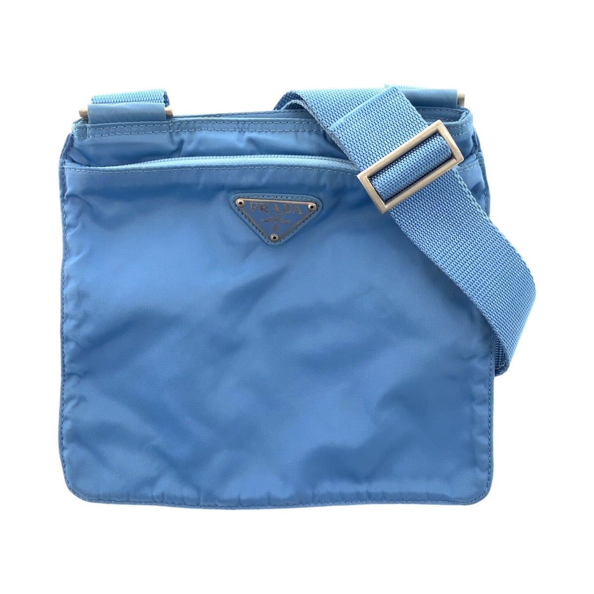 13093
PRADA プラダ テスート 三角ロゴプレート ライトブルー シルバー金具 ナイロン ショルダーバッグ ポシェット  レディース