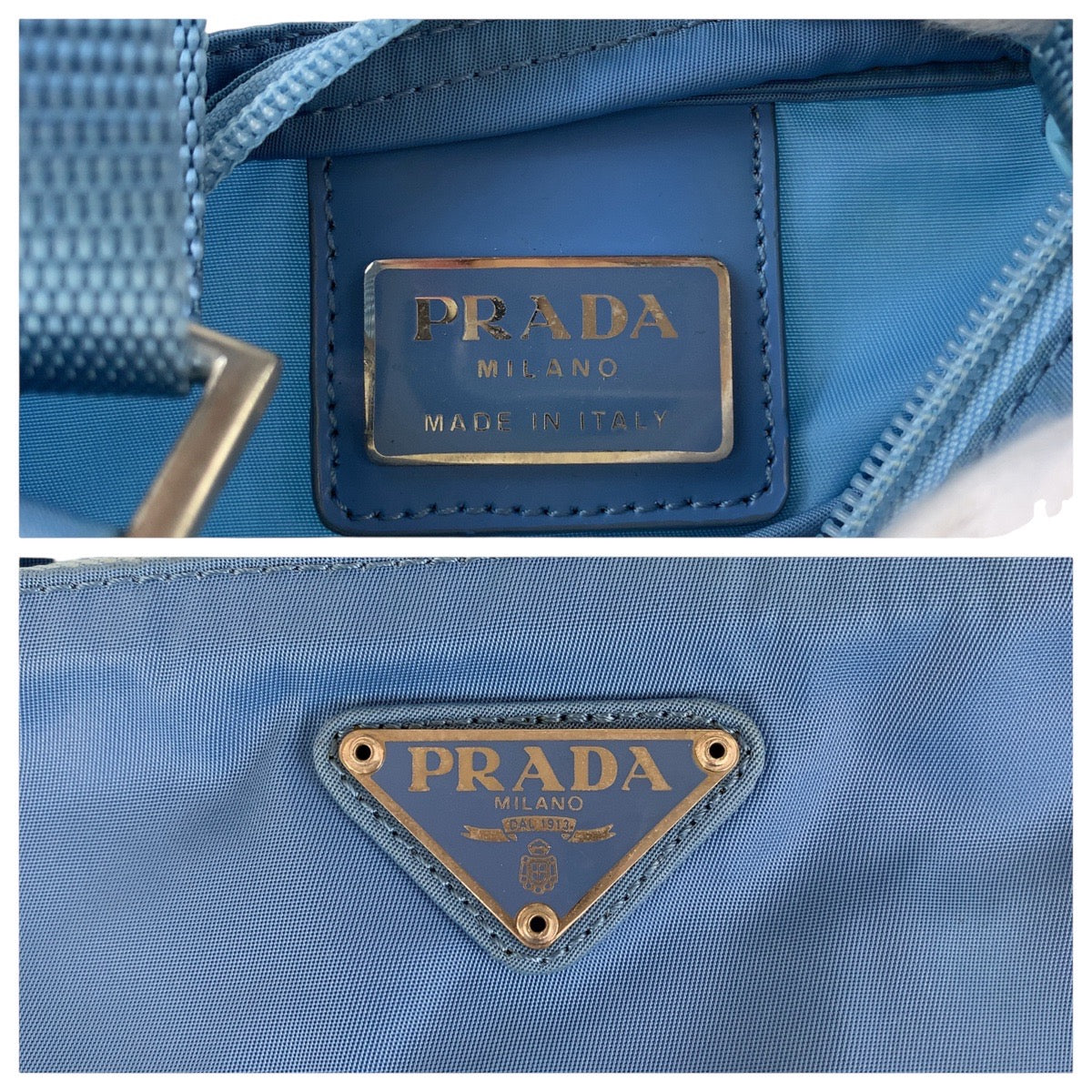 13093
PRADA プラダ テスート 三角ロゴプレート ライトブルー シルバー金具 ナイロン ショルダーバッグ ポシェット  レディース