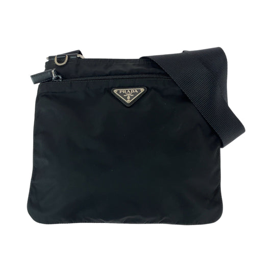 12813
PRADA プラダ テスート 三角ロゴプレート ブラック 黒 シルバー金具 ナイロン ショルダーバッグ ポシェット  メンズ