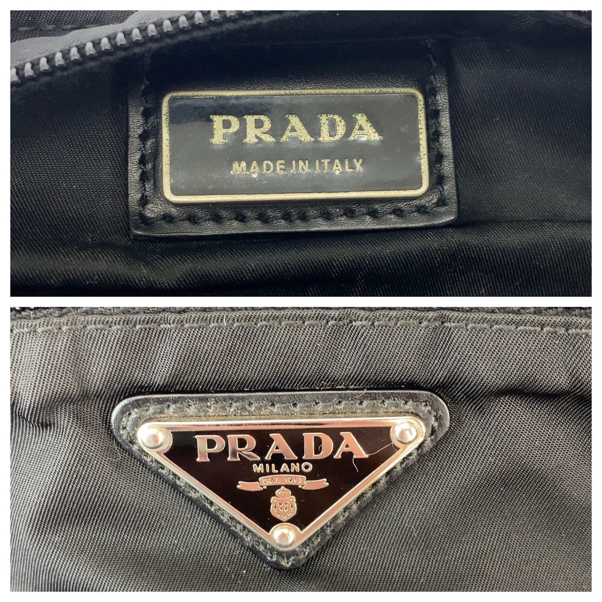 12813
PRADA プラダ テスート 三角ロゴプレート ブラック 黒 シルバー金具 ナイロン ショルダーバッグ ポシェット  メンズ
