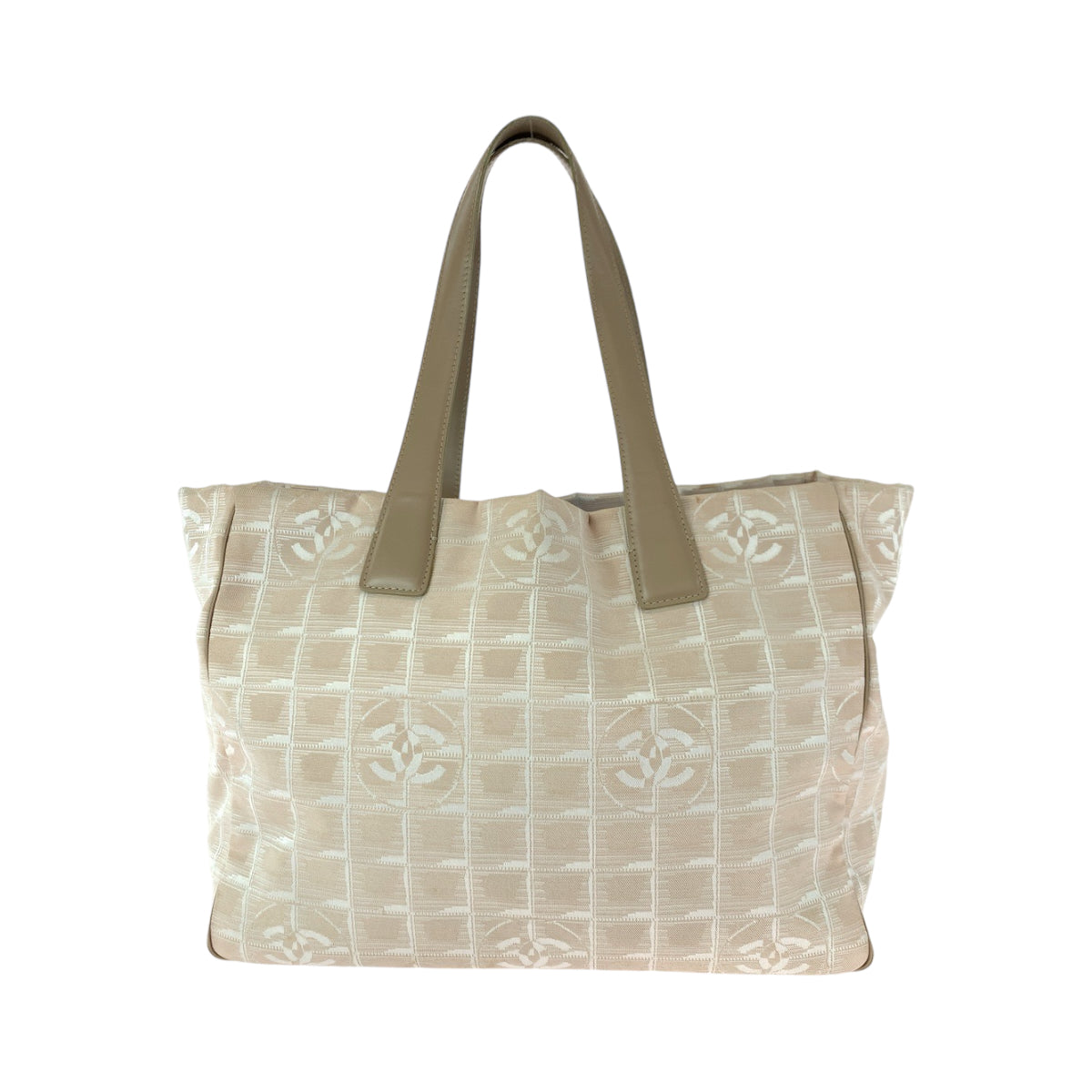 13094
CHANEL シャネル ニュートラベルラインMM ピンク ベージュ ゴールド金具 キャンバス トートバッグ ショルダーバッグ  レディース
