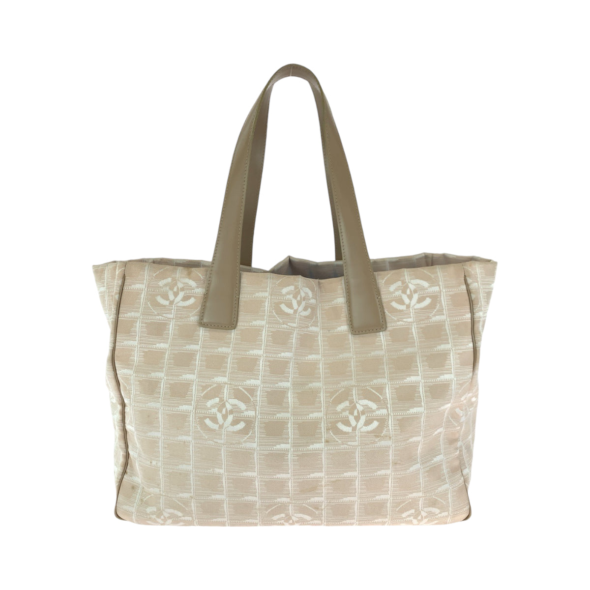 13094
CHANEL シャネル ニュートラベルラインMM ピンク ベージュ ゴールド金具 キャンバス トートバッグ ショルダーバッグ  レディース