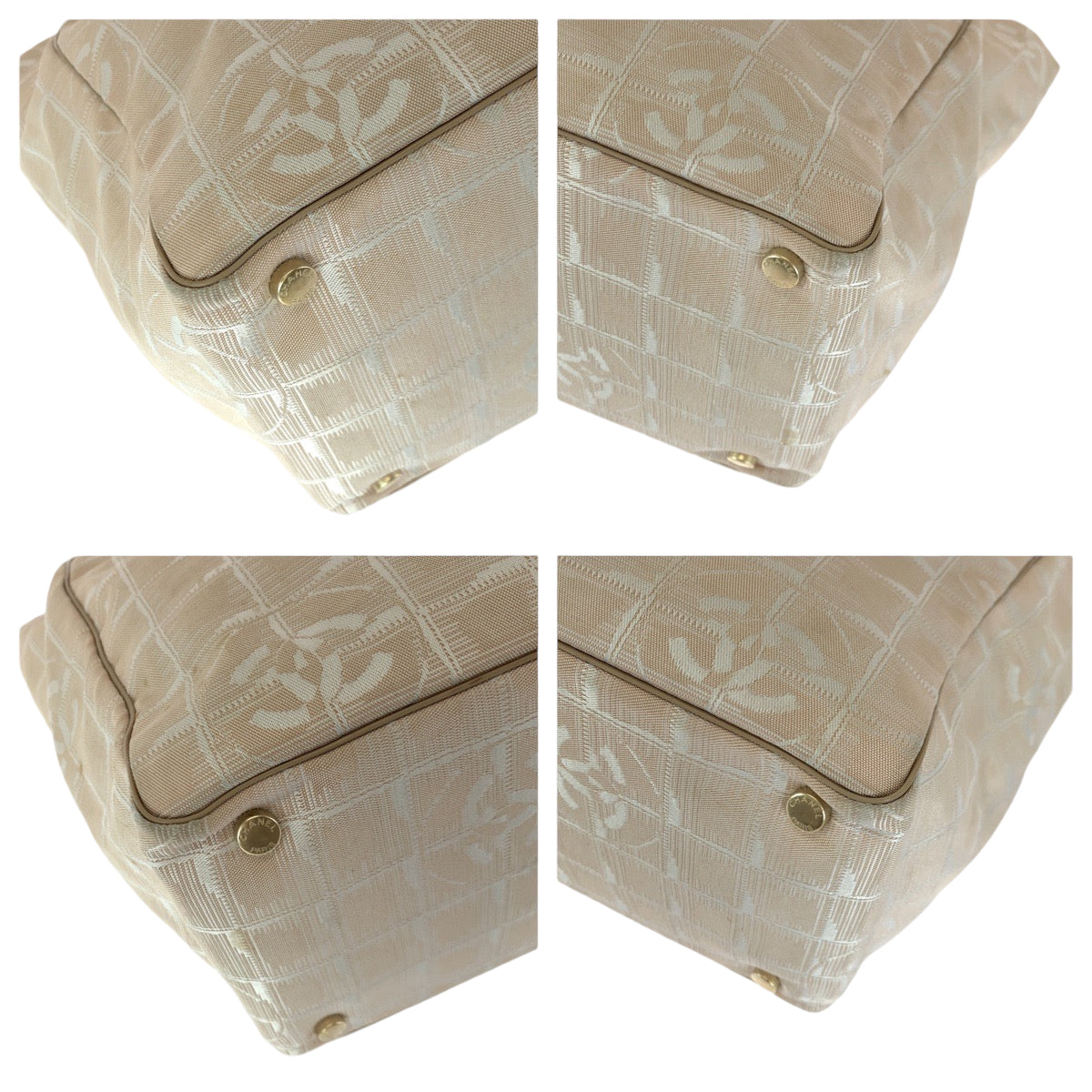 13094
CHANEL シャネル ニュートラベルラインMM ピンク ベージュ ゴールド金具 キャンバス トートバッグ ショルダーバッグ  レディース