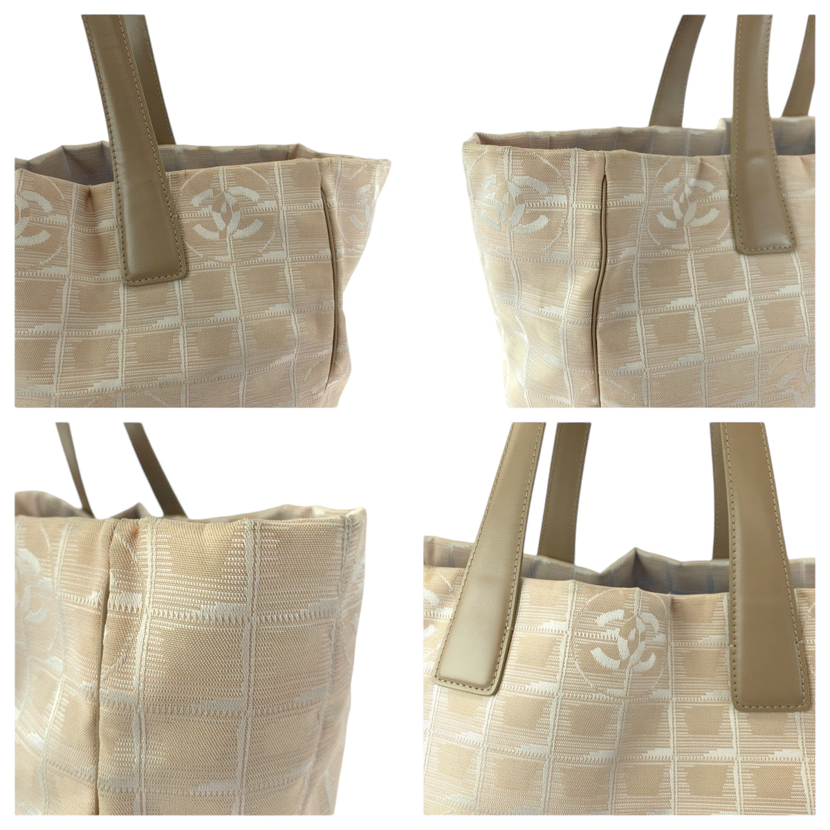 13094
CHANEL シャネル ニュートラベルラインMM ピンク ベージュ ゴールド金具 キャンバス トートバッグ ショルダーバッグ  レディース