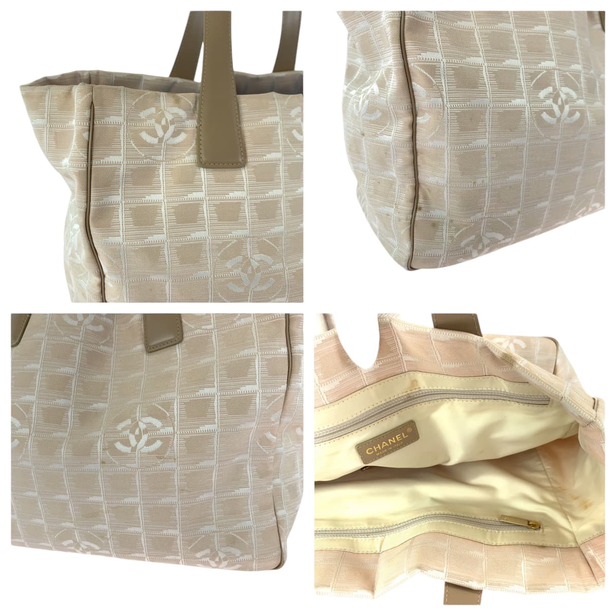 13094
CHANEL シャネル ニュートラベルラインMM ピンク ベージュ ゴールド金具 キャンバス トートバッグ ショルダーバッグ  レディース