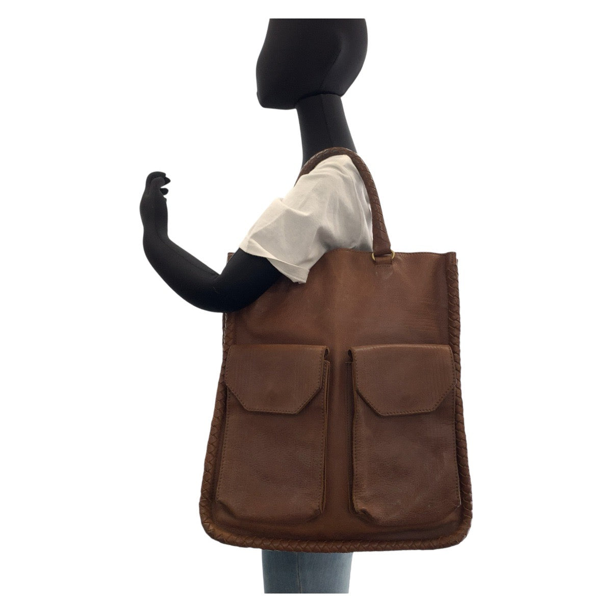 13095
BOTTEGAVENETA ボッテガヴェネタ イントレチャート ブラウン ゴールド金具 レザー トートバッグ ショルダーバッグ 男女兼用  メンズ