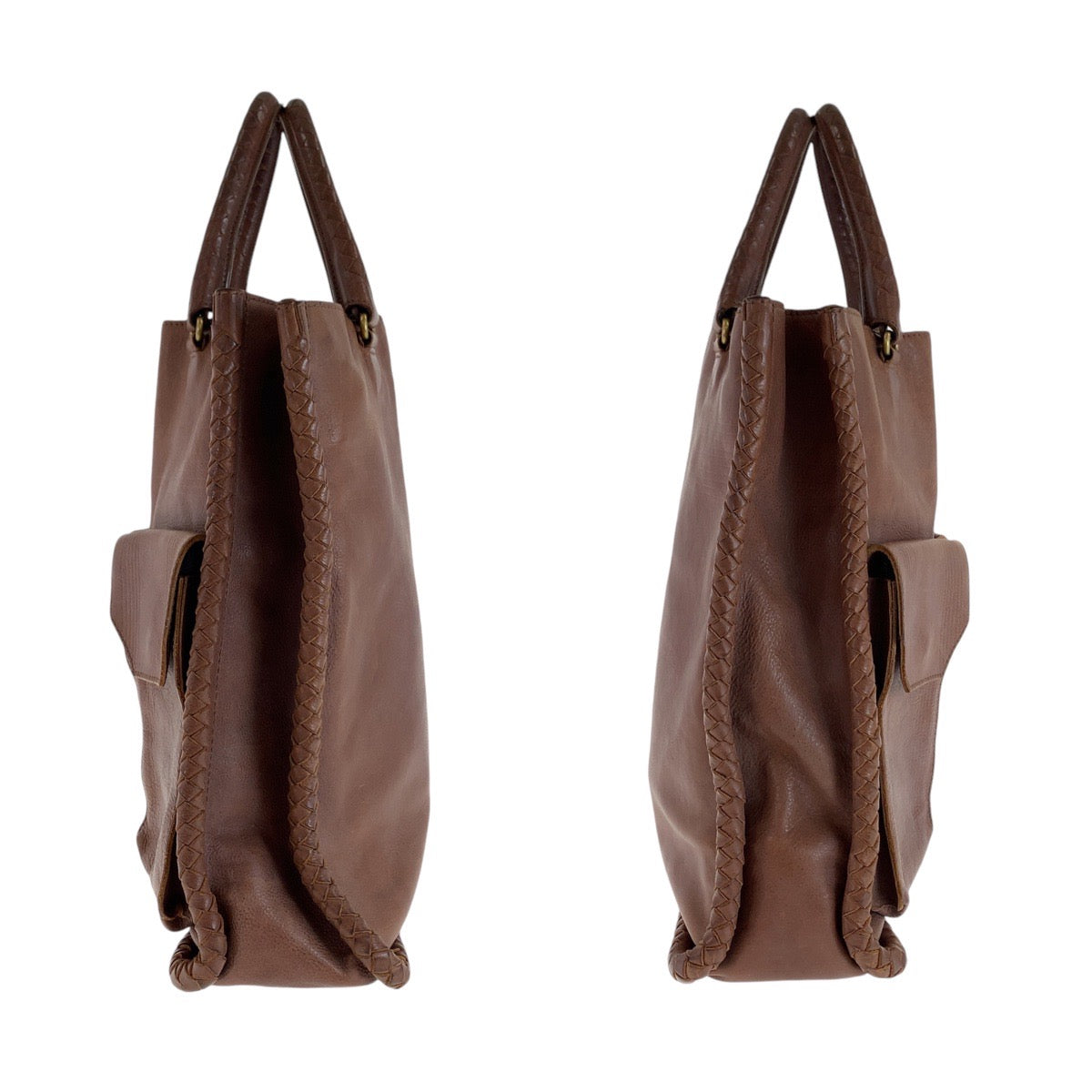 13095
BOTTEGAVENETA ボッテガヴェネタ イントレチャート ブラウン ゴールド金具 レザー トートバッグ ショルダーバッグ 男女兼用  メンズ
