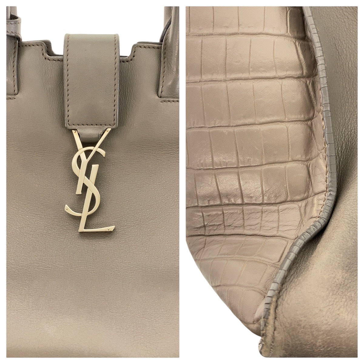 SAINT LAURENT サンローラン YSL ダウンタウン グレー シルバー金具 レザー トートバッグ ハンドバッグ  レディース