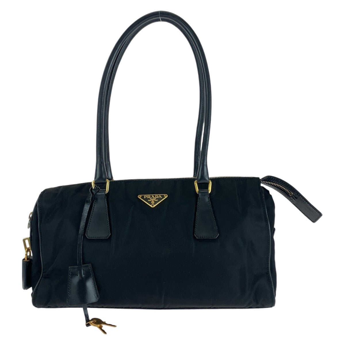 13096
PRADA プラダ テスート 三角ロゴプレート ブラック 黒 ゴールド金具 ナイロン / レザー トートバッグ ショルダーバッグ  レディース
