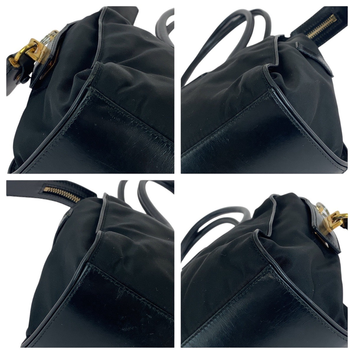13096
PRADA プラダ テスート 三角ロゴプレート ブラック 黒 ゴールド金具 ナイロン / レザー トートバッグ ショルダーバッグ  レディース
