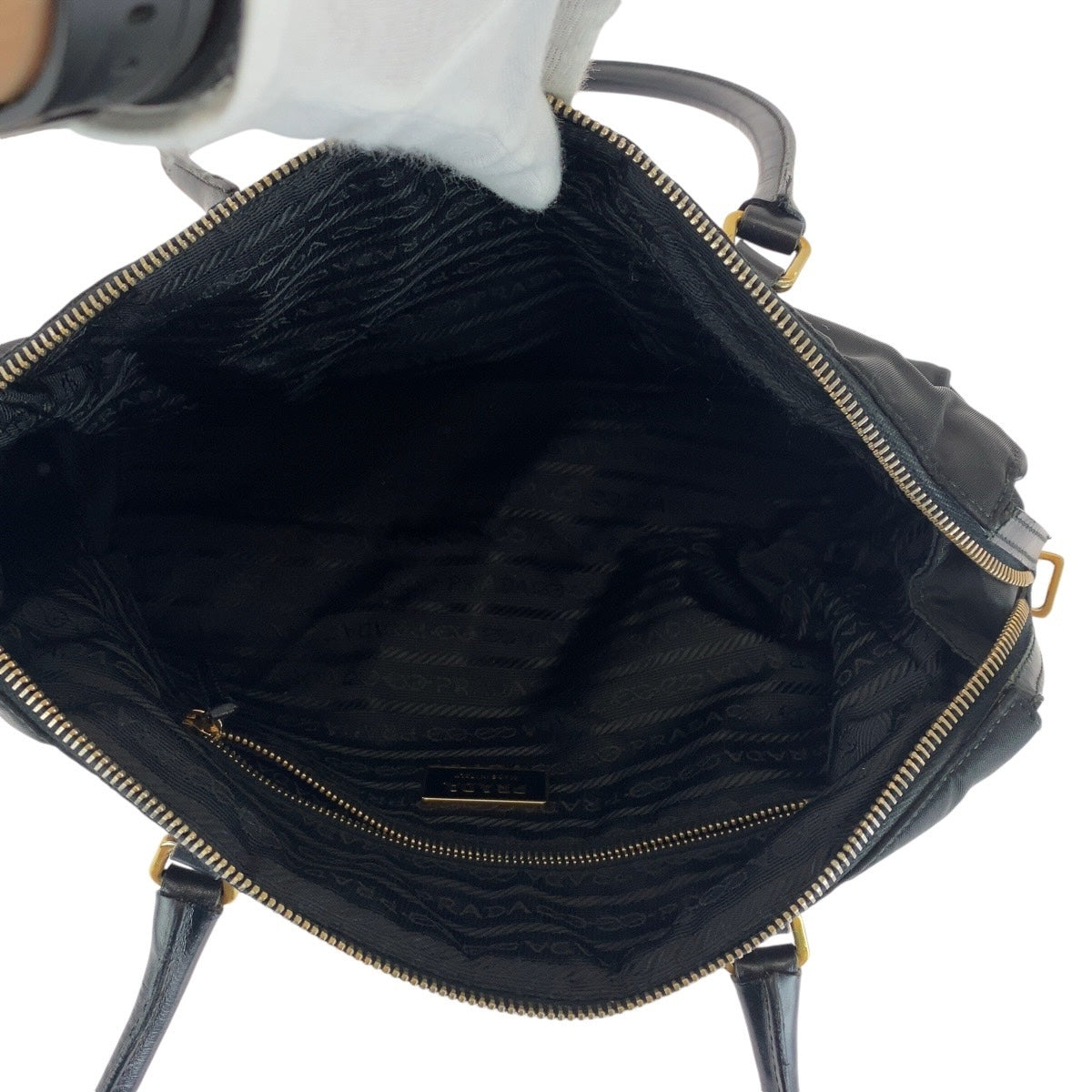 13096
PRADA プラダ テスート 三角ロゴプレート ブラック 黒 ゴールド金具 ナイロン / レザー トートバッグ ショルダーバッグ  レディース