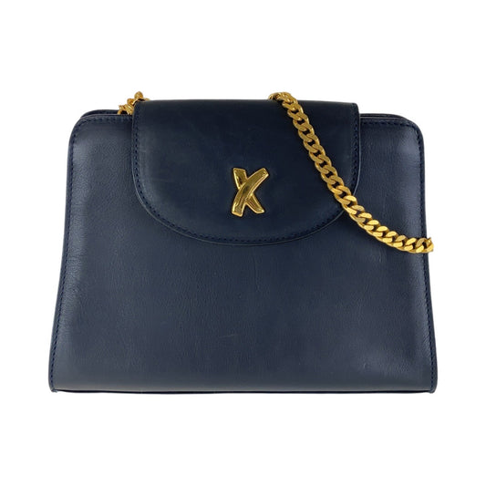 13097
Paloma Picasso パロマピカソ ヴィンテージ ネイビー ゴールド金具 レザー 斜め掛け チェーンショルダーバッグ  レディース AB5