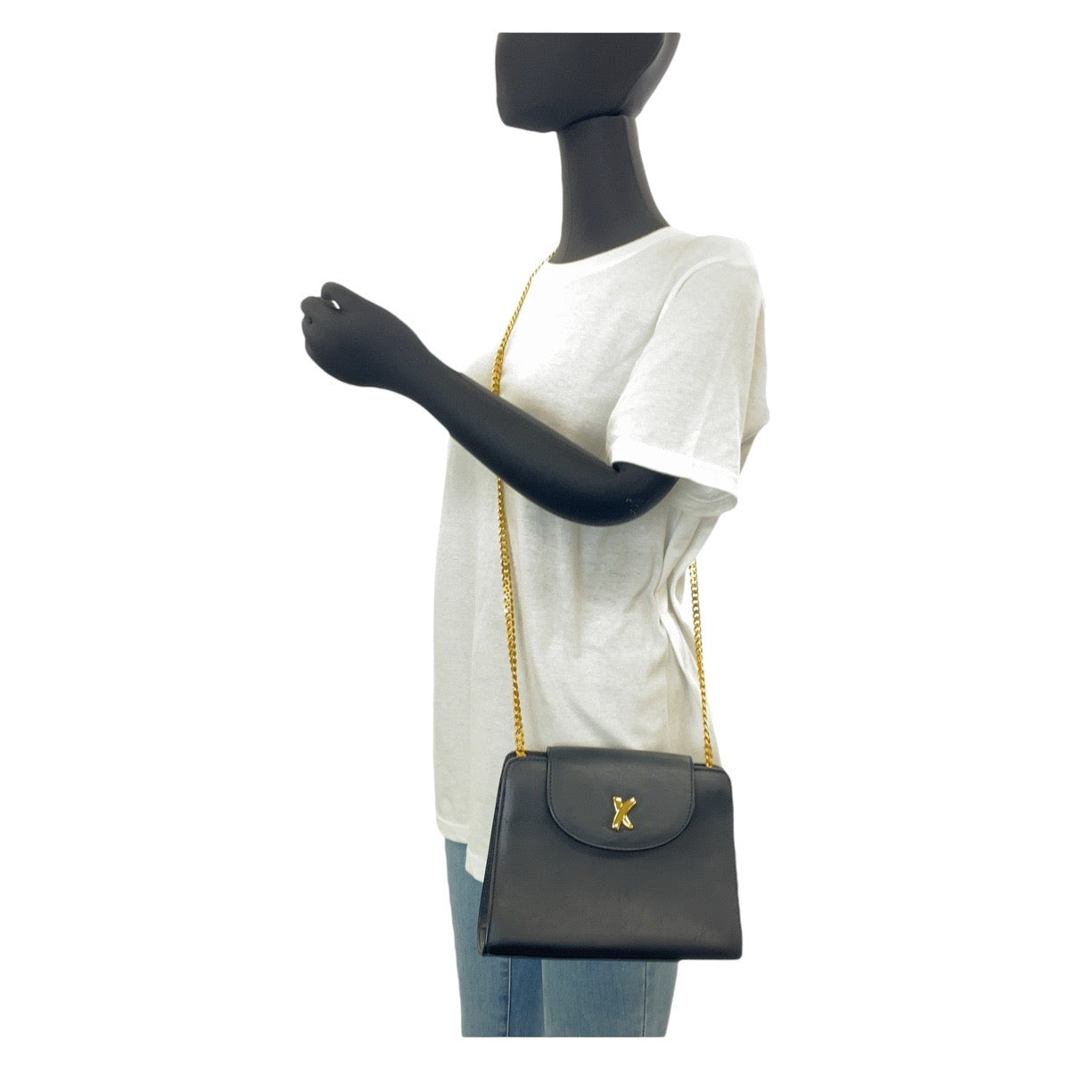 13097
Paloma Picasso パロマピカソ ヴィンテージ ネイビー ゴールド金具 レザー 斜め掛け チェーンショルダーバッグ  レディース AB5