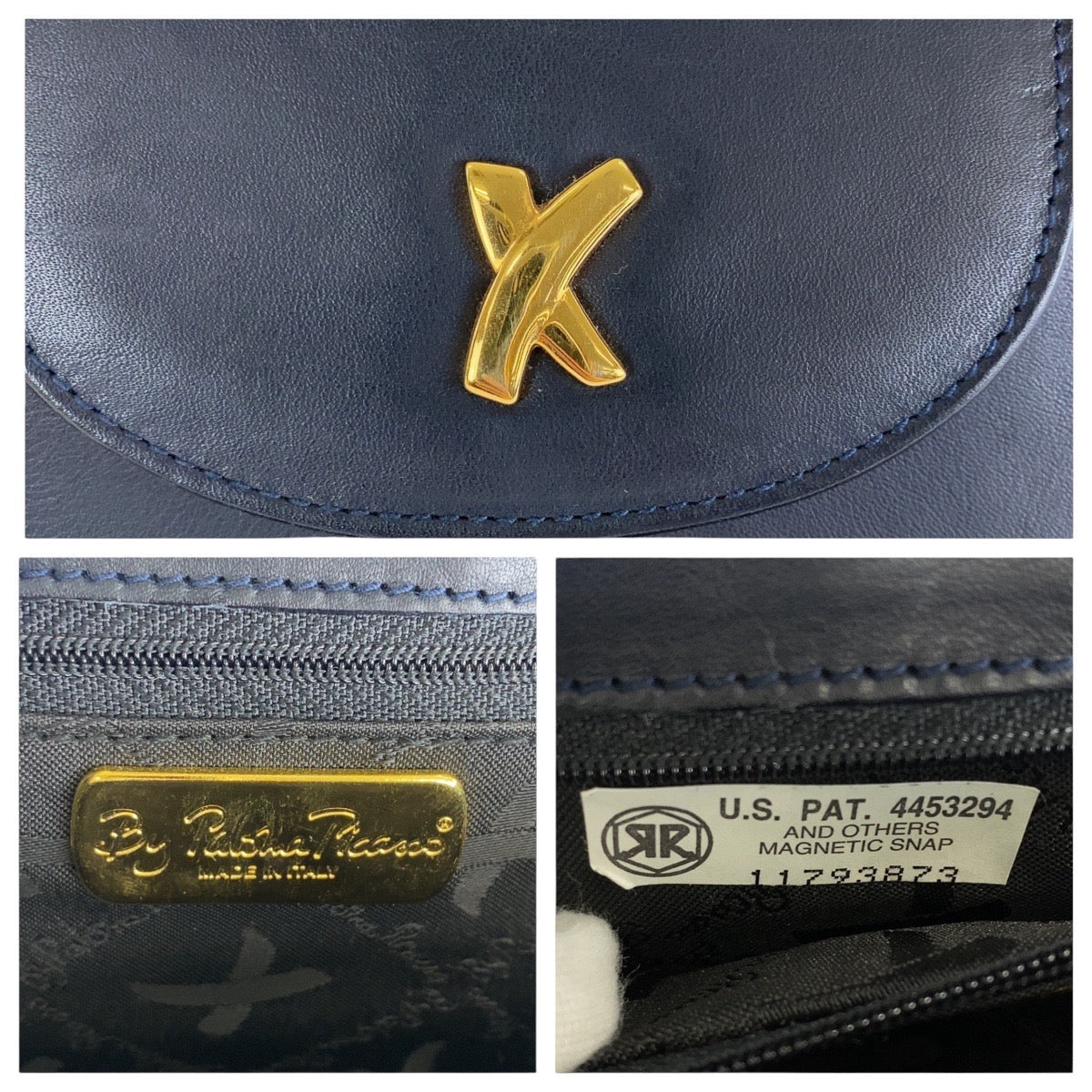 13097
Paloma Picasso パロマピカソ ヴィンテージ ネイビー ゴールド金具 レザー 斜め掛け チェーンショルダーバッグ  レディース AB5