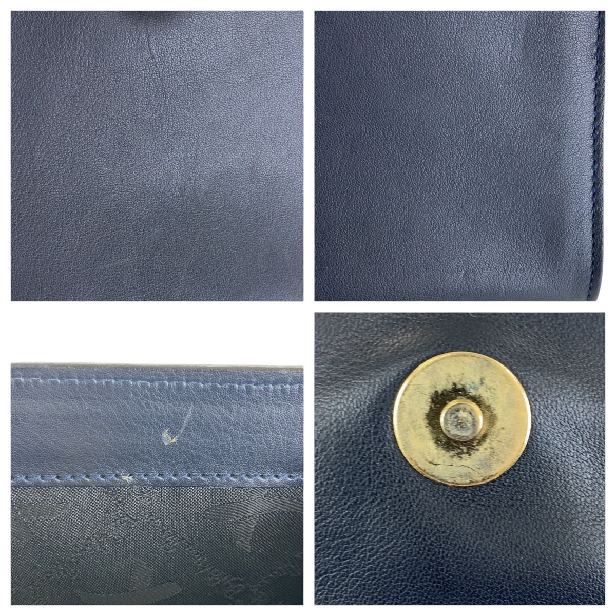 13097
Paloma Picasso パロマピカソ ヴィンテージ ネイビー ゴールド金具 レザー 斜め掛け チェーンショルダーバッグ  レディース AB5