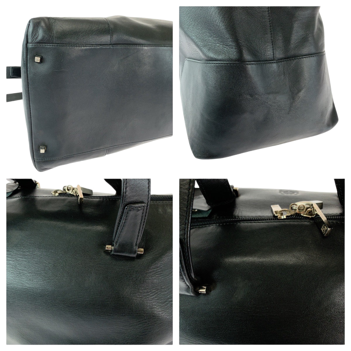 LOEWE ロエベ アマソナ50 アナグラム 男女兼用 ブラック 黒 シルバー金具 レザー ボストンバッグ ショルダーバッグ 2way  メンズ