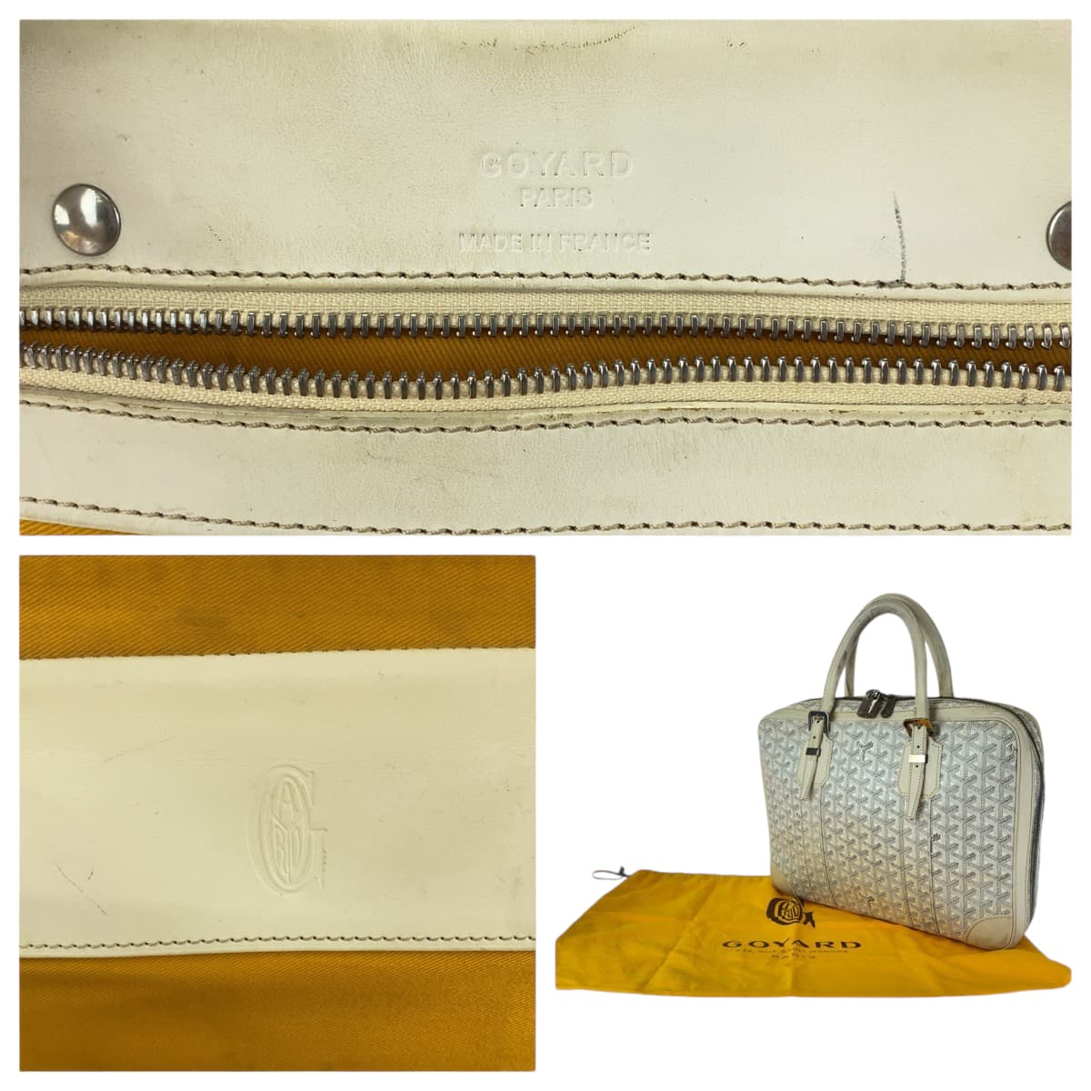 13099
GOYARD ゴヤール アンバサードPM ホワイト グレー シルバー金具 レザー ビジネスバッグ ハンドバッグ  レディース AB85