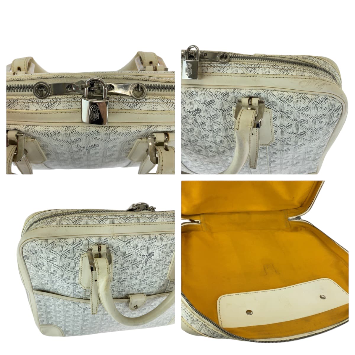 13099
GOYARD ゴヤール アンバサードPM ホワイト グレー シルバー金具 レザー ビジネスバッグ ハンドバッグ  レディース AB85