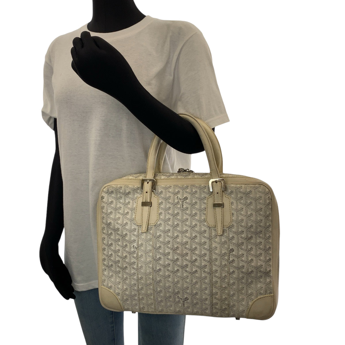 13099
GOYARD ゴヤール アンバサードPM ホワイト グレー シルバー金具 レザー ビジネスバッグ ハンドバッグ  レディース AB85
