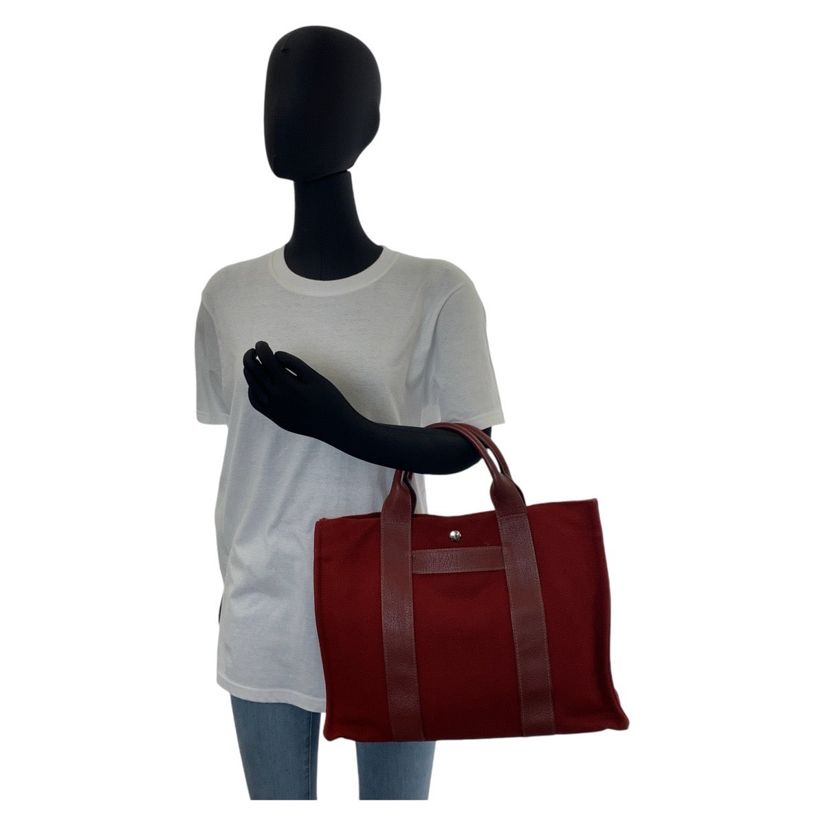 13100
HERMES エルメス サックアーネMM ワインレッド ボルドー シルバー金具 キャンバス / レザー トートバッグ ハンドバッグ A4対応  レディース