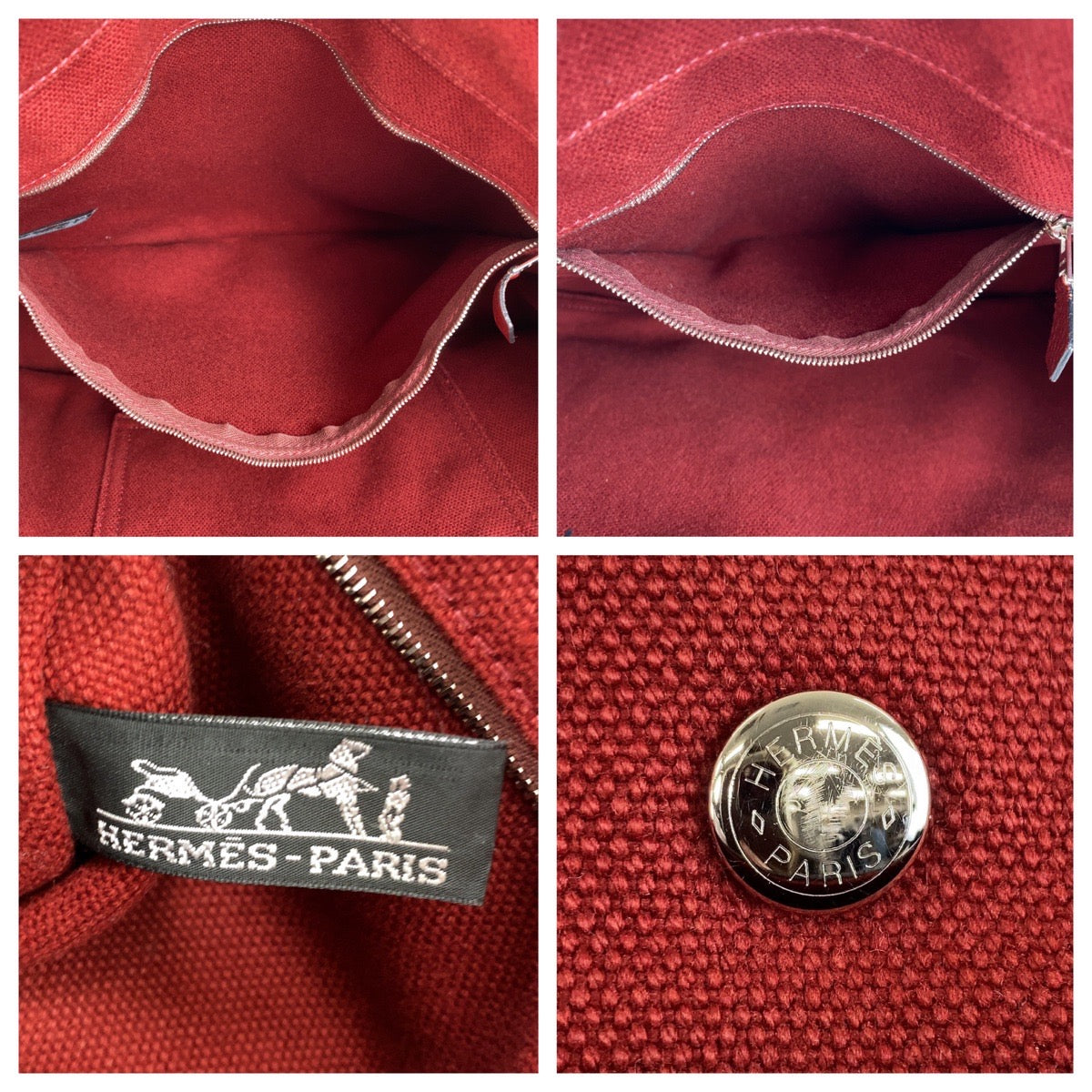 13100
HERMES エルメス サックアーネMM ワインレッド ボルドー シルバー金具 キャンバス / レザー トートバッグ ハンドバッグ A4対応  レディース