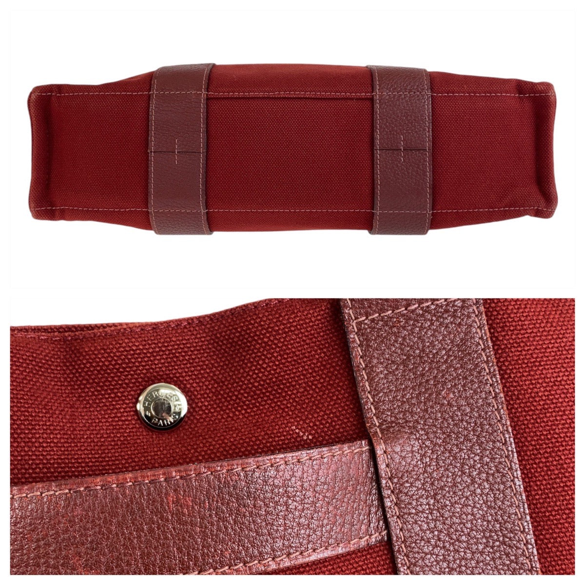 13100
HERMES エルメス サックアーネMM ワインレッド ボルドー シルバー金具 キャンバス / レザー トートバッグ ハンドバッグ A4対応  レディース